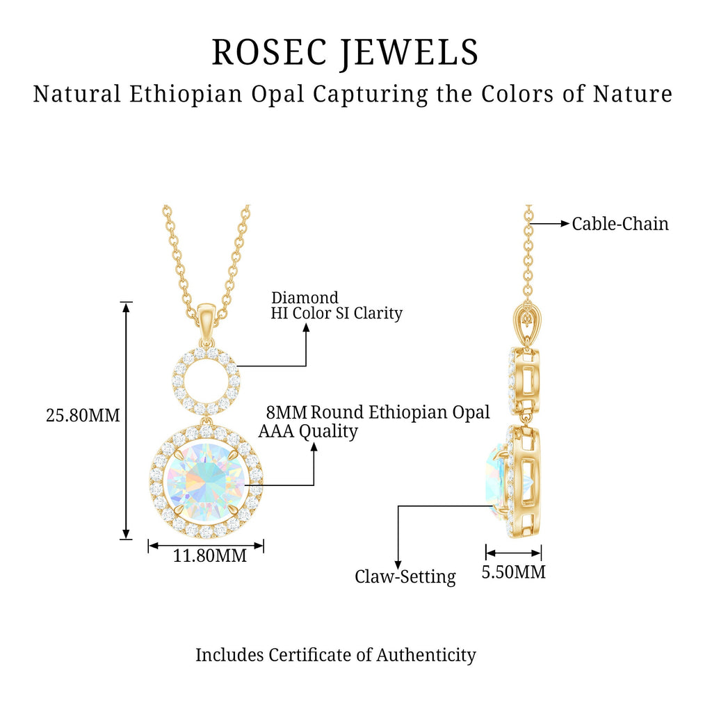 Natural Ethiopian Opal Drop Pendant Necklace with Diamond