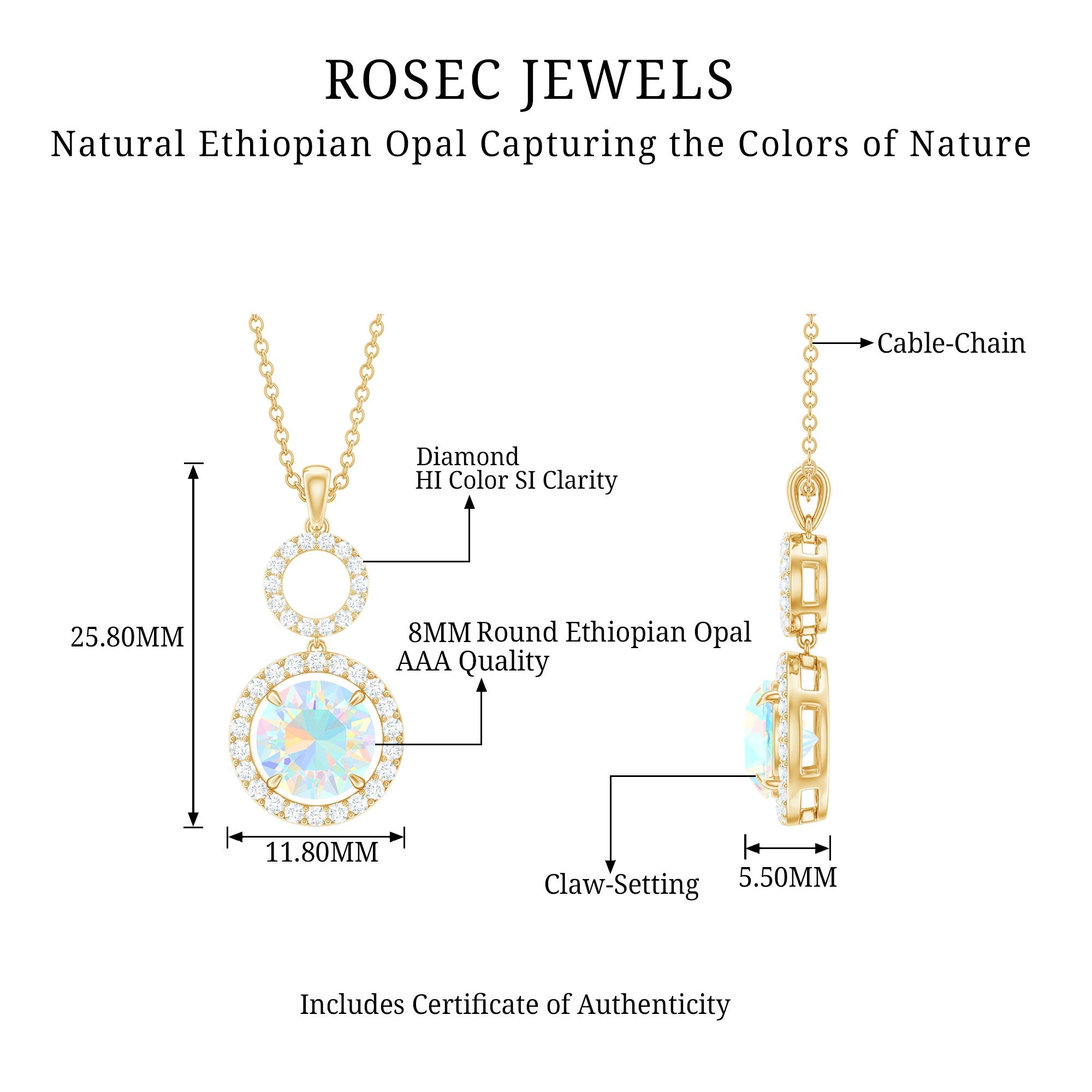 Natural Ethiopian Opal Drop Pendant Necklace with Diamond