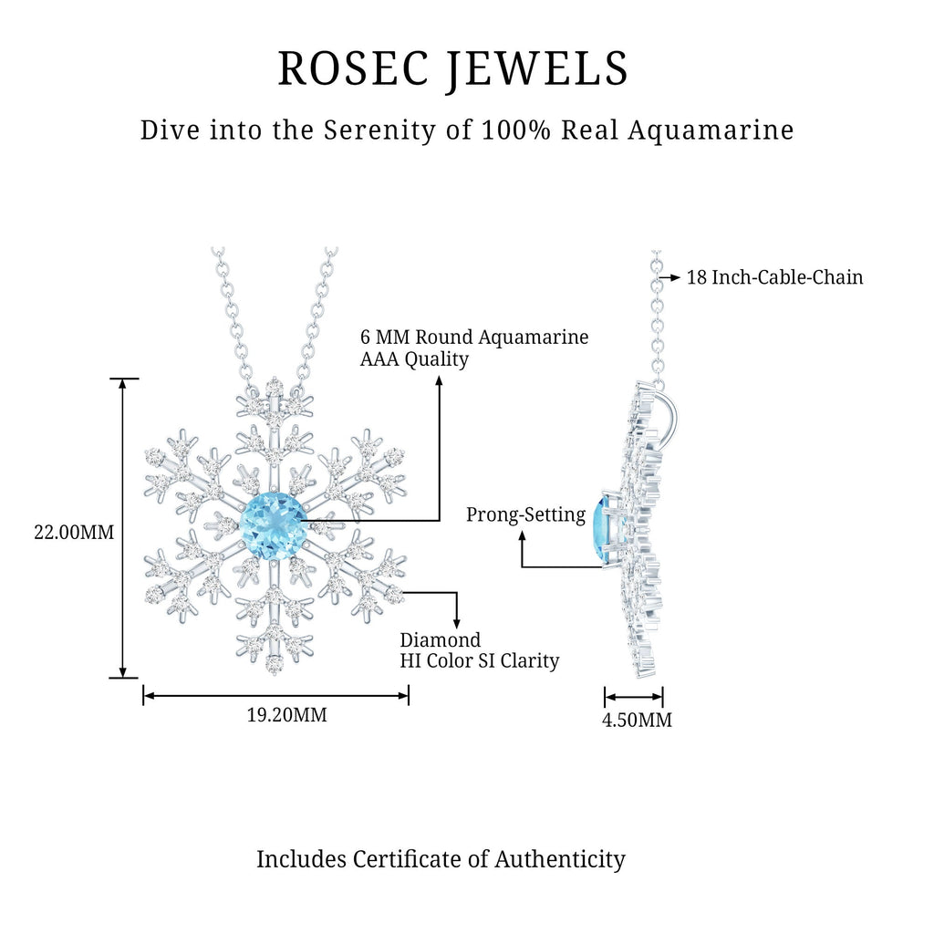 Snowflake Pendant Necklace with Aquamarine and Diamond