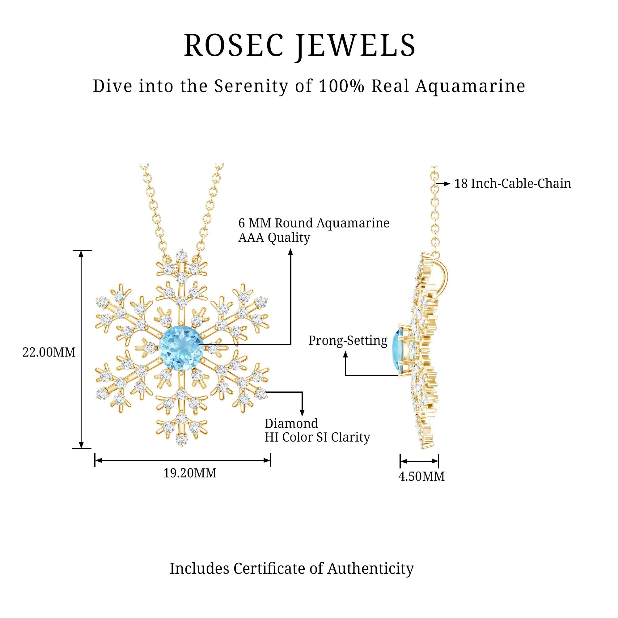 Snowflake Pendant Necklace with Aquamarine and Diamond