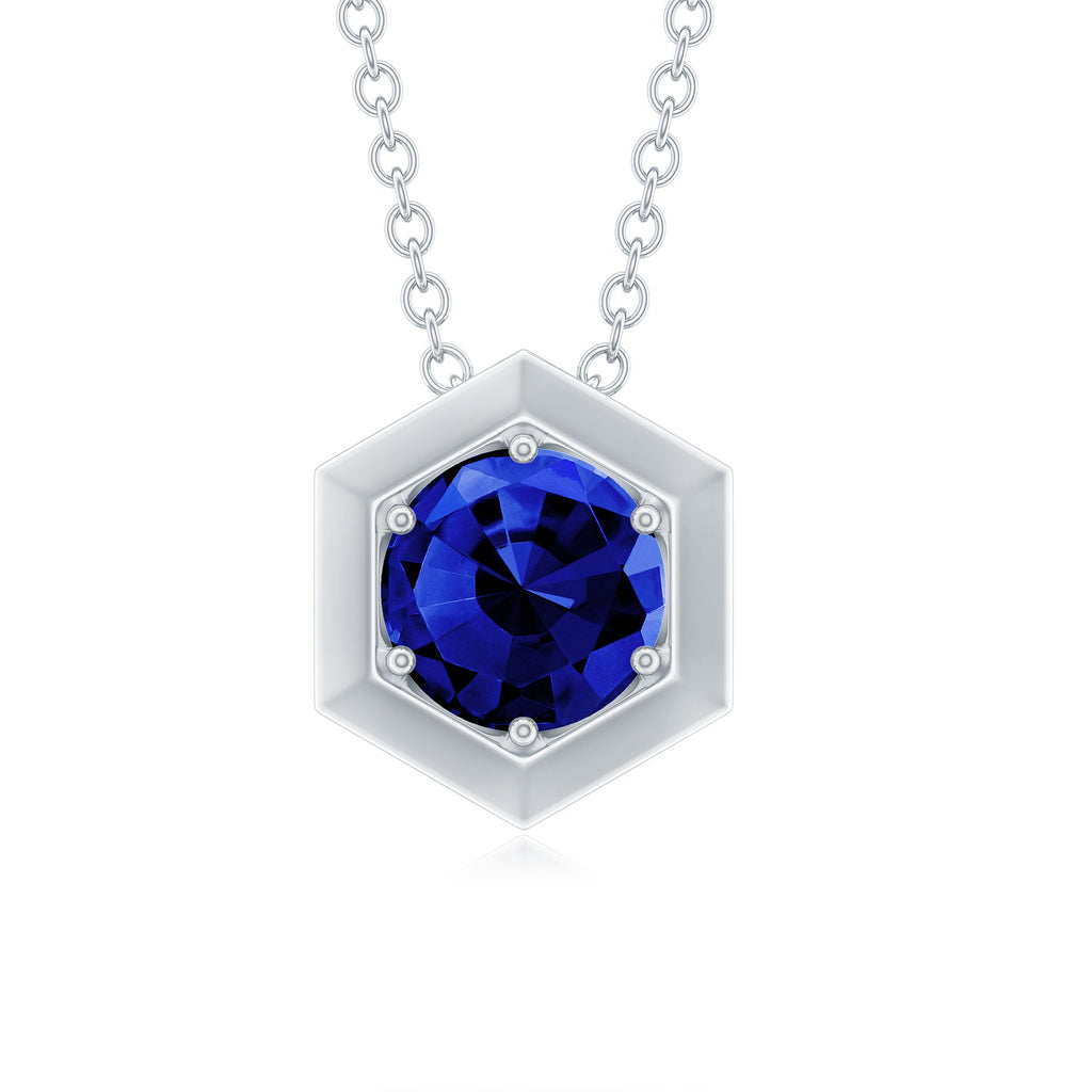 1 Carat Lab Grown Blue Sapphire Hexagon Necklace for Women