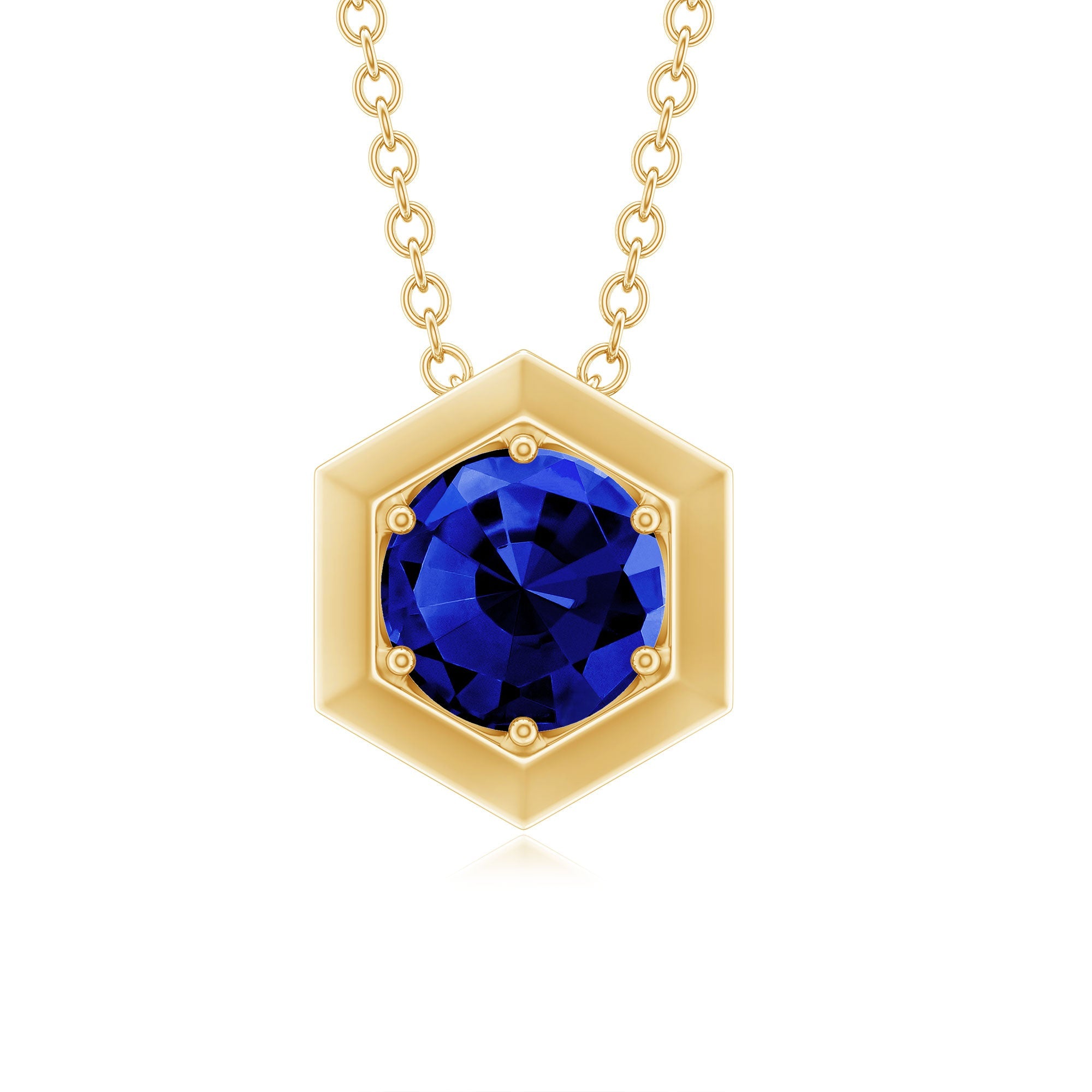 1 Carat Lab Grown Blue Sapphire Hexagon Necklace for Women