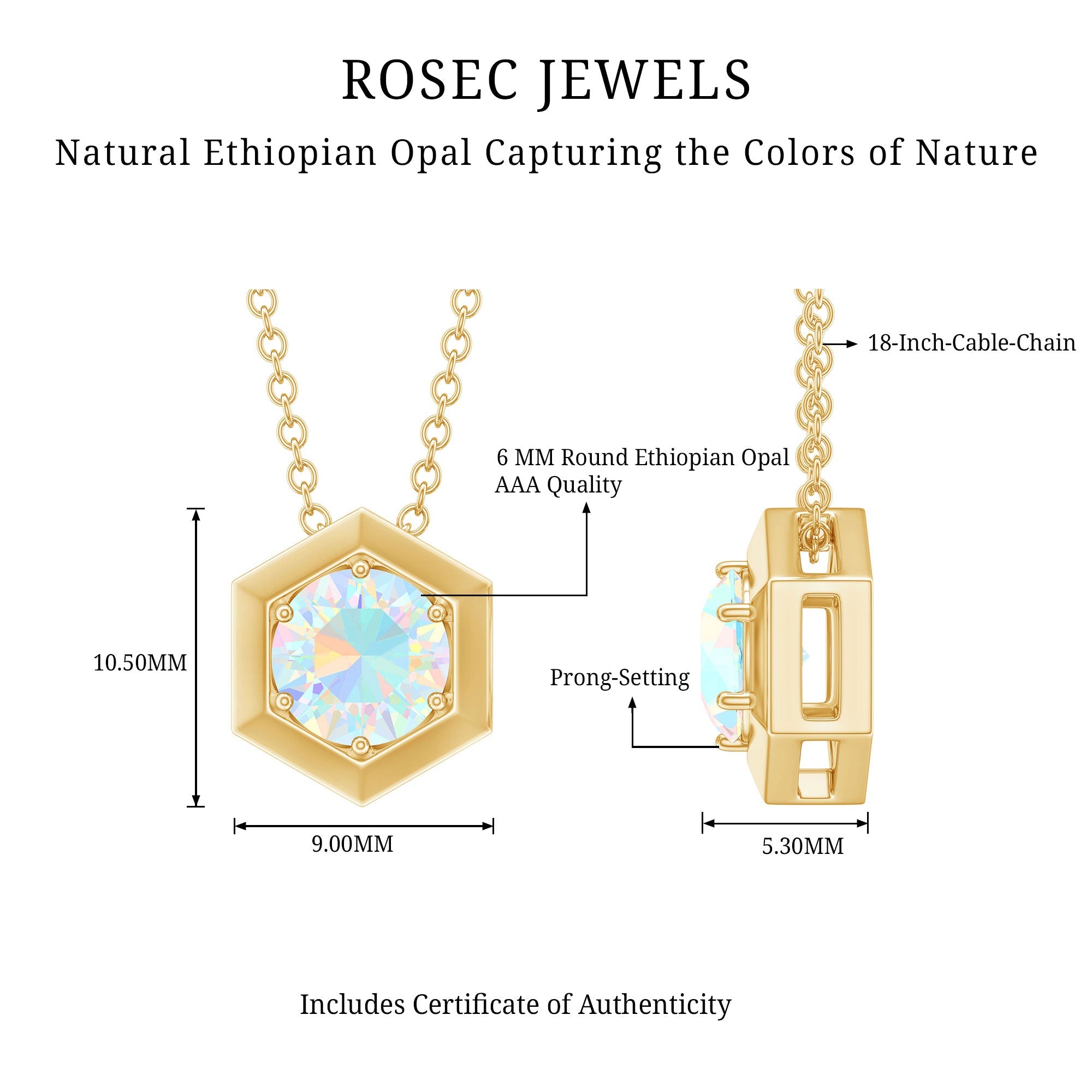 Solitaire Ethiopian Opal Hexagon Pendant Necklace
