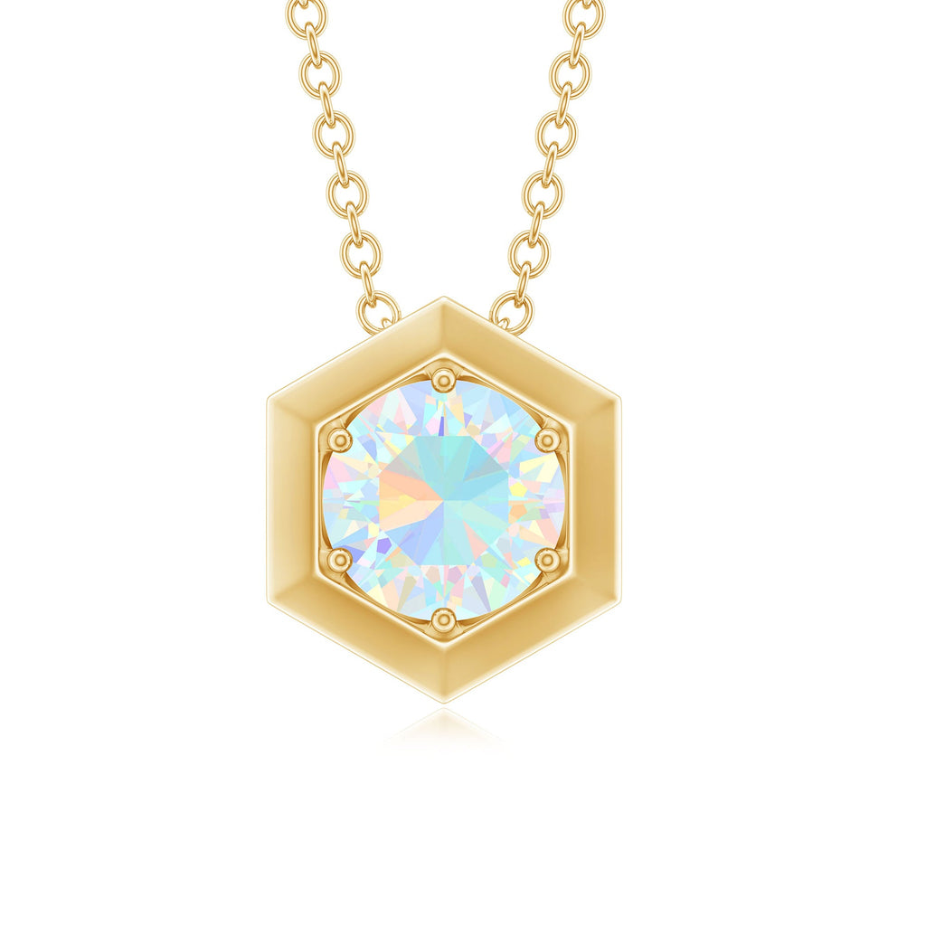 Solitaire Ethiopian Opal Hexagon Pendant Necklace