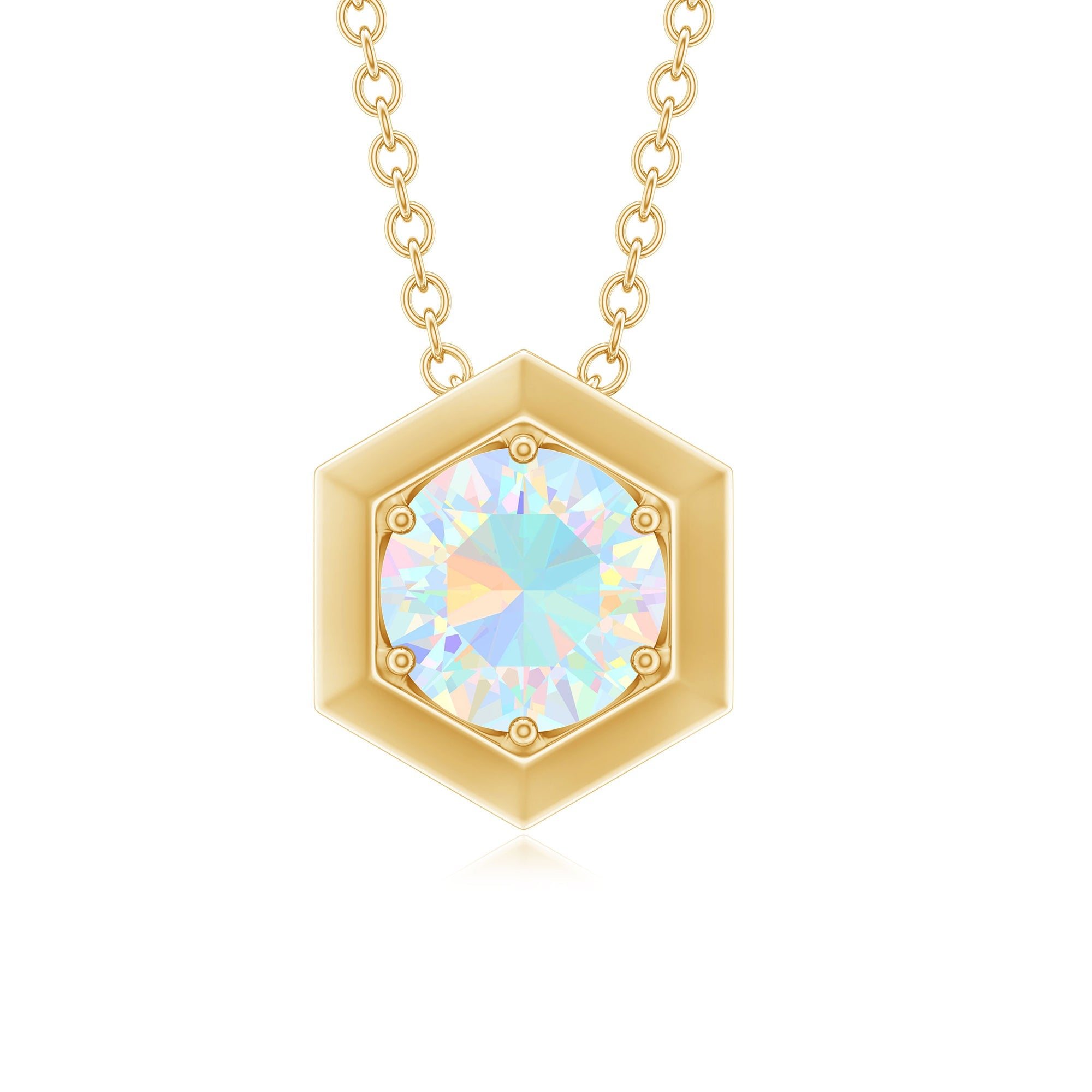 Solitaire Ethiopian Opal Hexagon Pendant Necklace