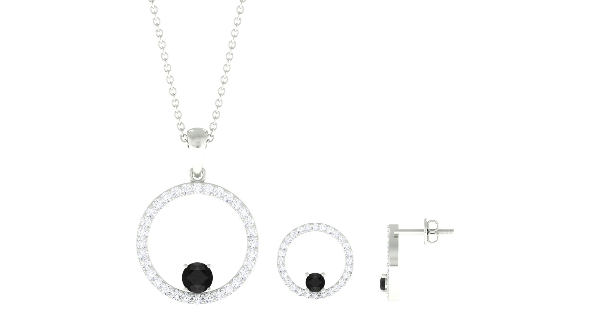 Certified Real Black Onyx Eternity Necklace and Earrings Set with Moissanite