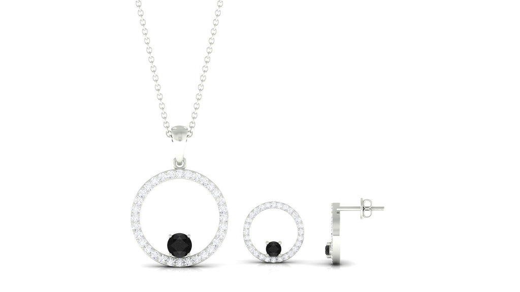 Certified Real Black Onyx Eternity Necklace and Earrings Set with Moissanite
