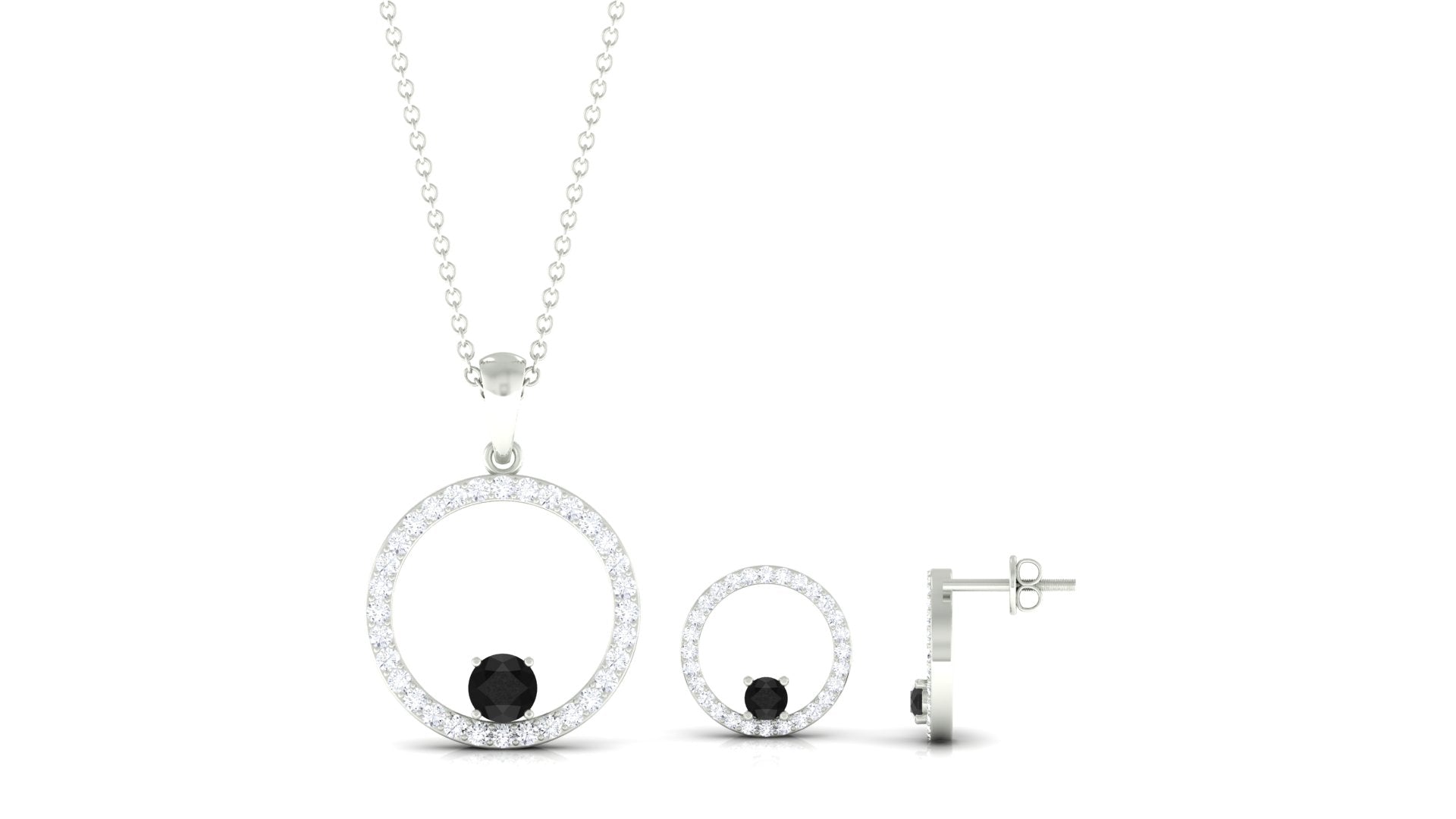 Certified Real Black Onyx Eternity Necklace and Earrings Set with Moissanite
