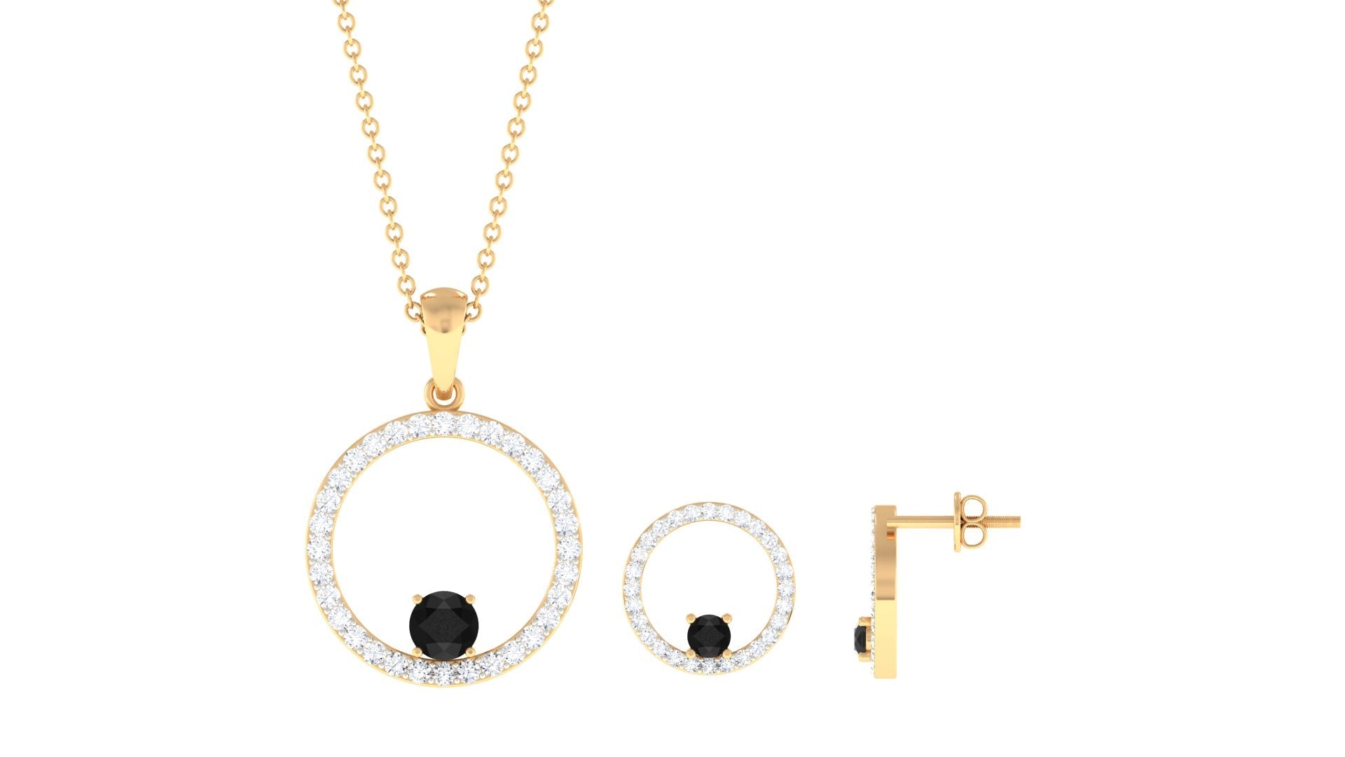 Certified Real Black Onyx Eternity Necklace and Earrings Set with Moissanite