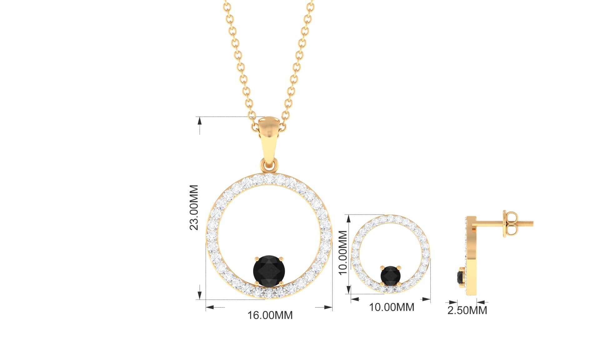 Certified Real Black Onyx Eternity Necklace and Earrings Set with Moissanite