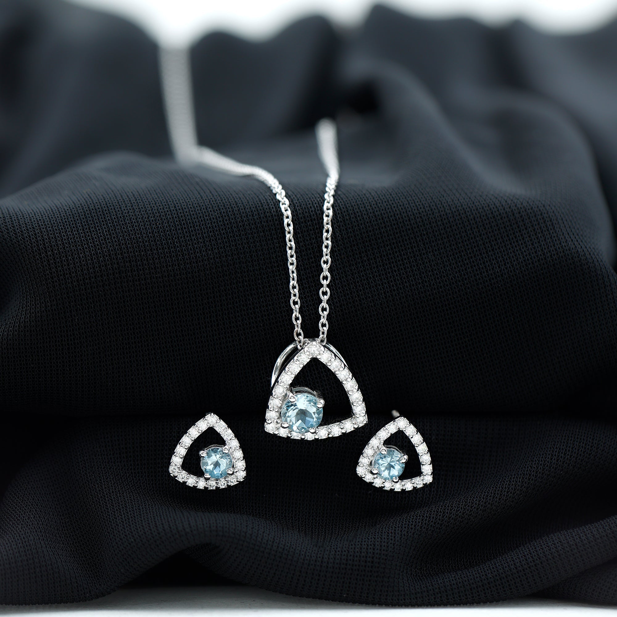 Certified Aquamarine and Moissanite Bridal Jewelry Set
