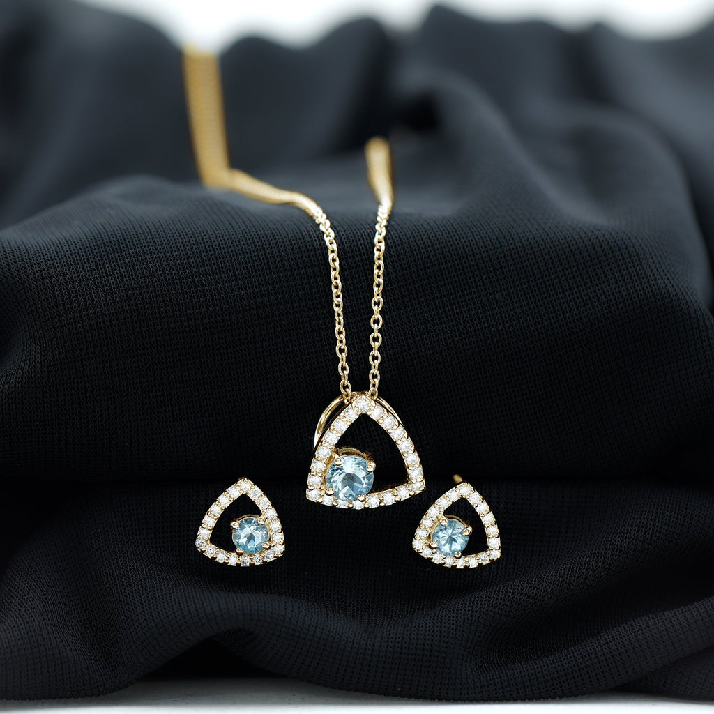 Certified Aquamarine and Moissanite Bridal Jewelry Set