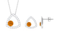 Natural Citrine Geometric Pendant and Earrings Set with Moissanite