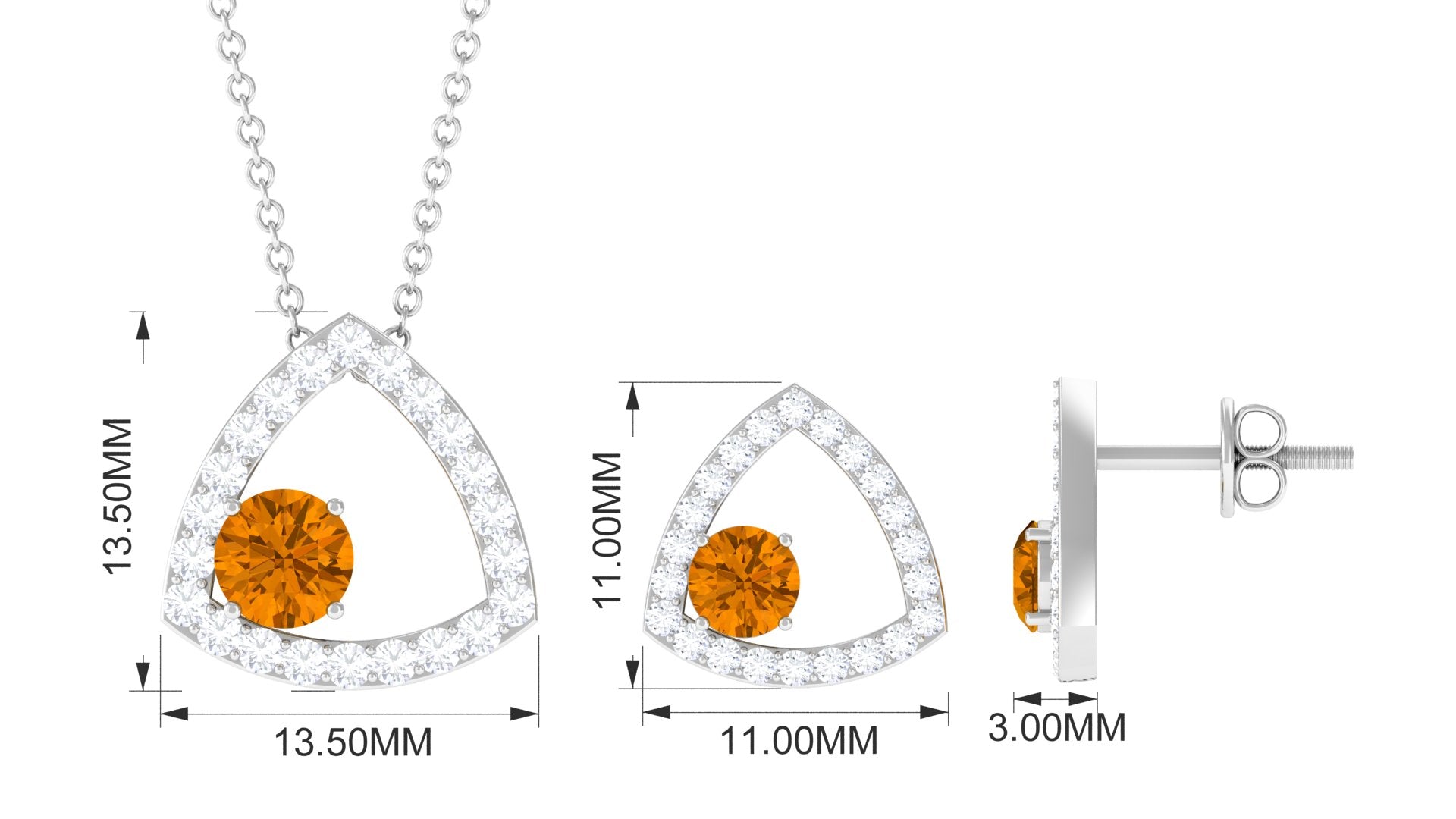 Natural Citrine Geometric Pendant and Earrings Set with Moissanite