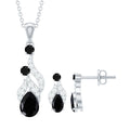 Natural Black Onyx Drop Pendant and Earrings Set with Diamond