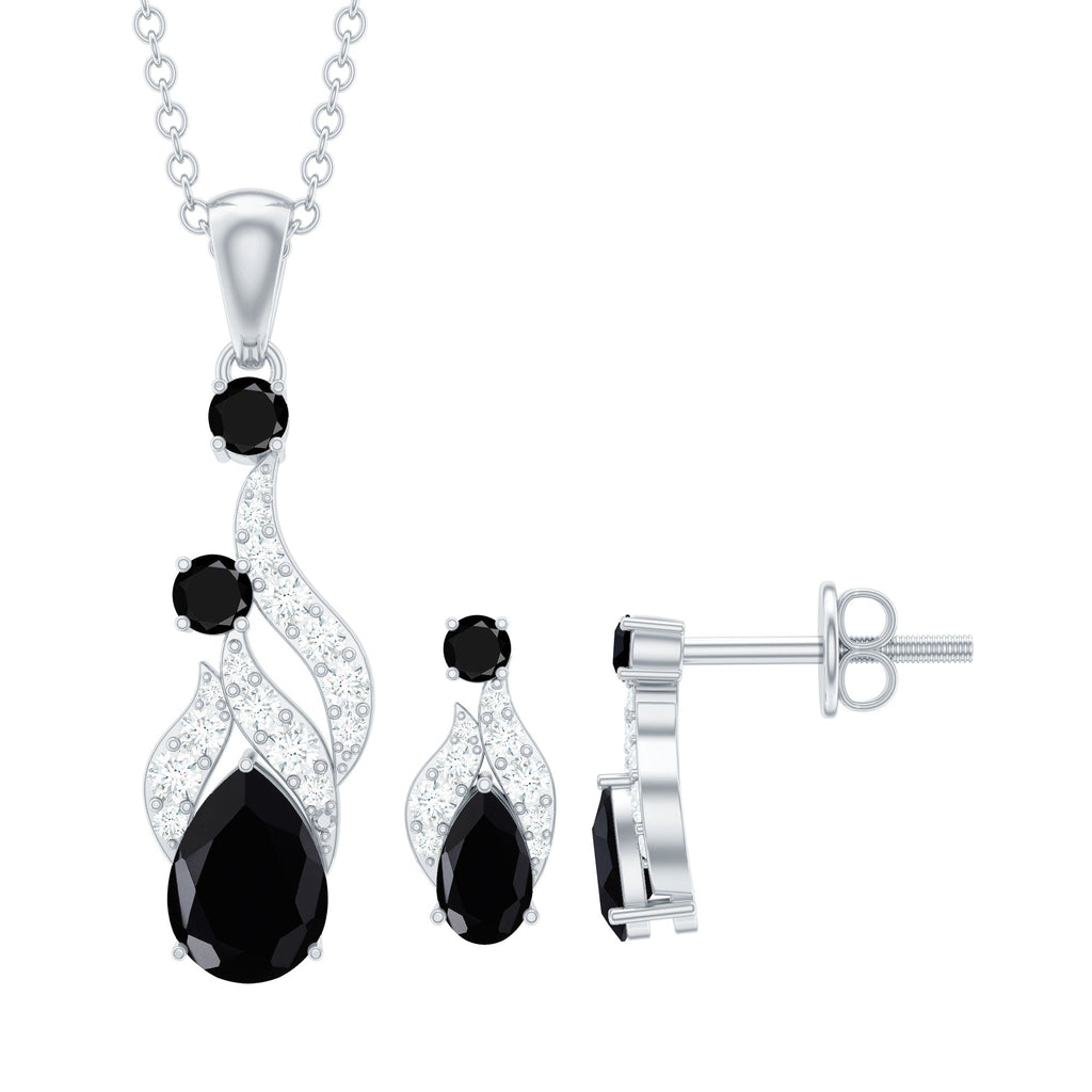Designer Black Spinel Necklace and Earrings Set with Diamond