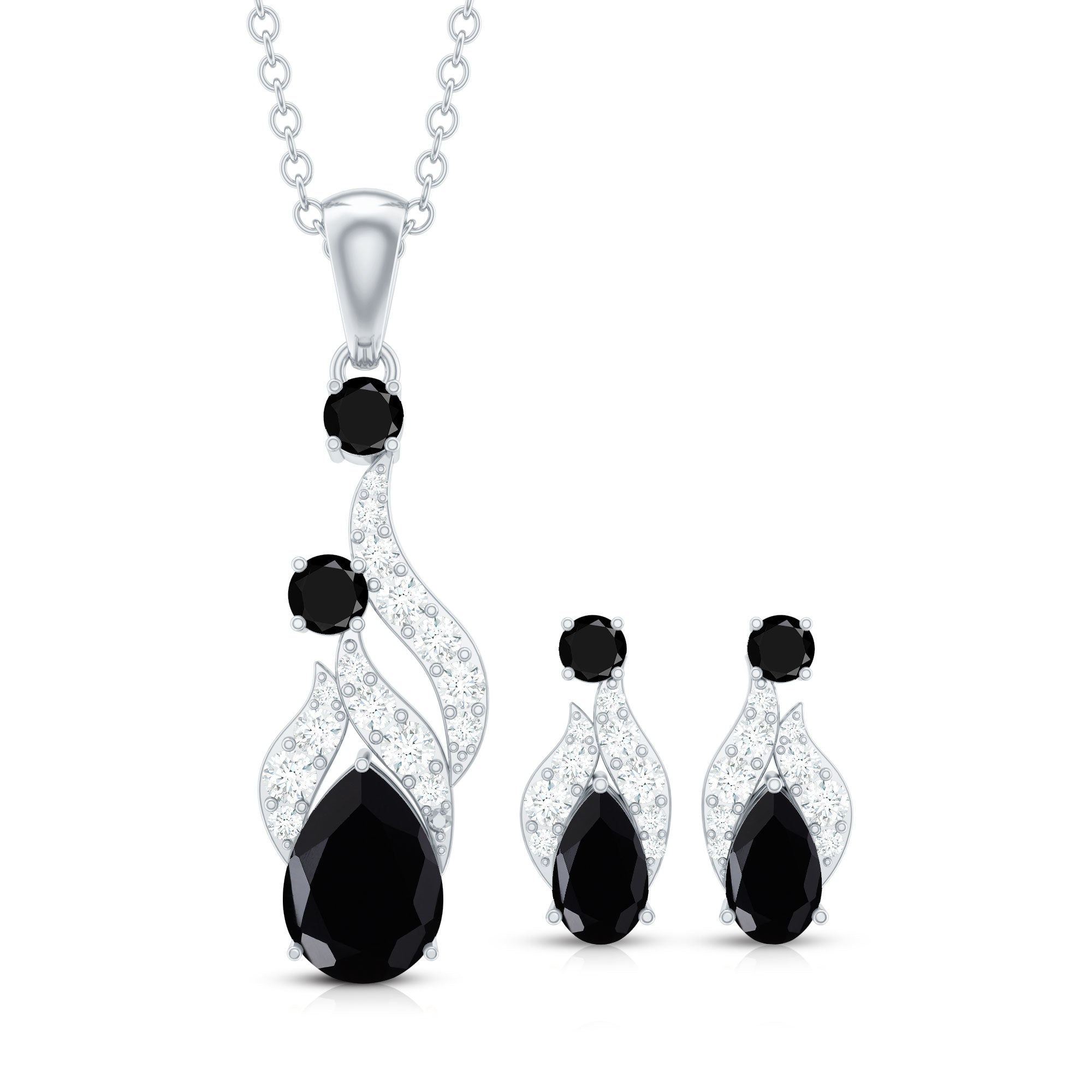 Designer Black Spinel Necklace and Earrings Set with Diamond