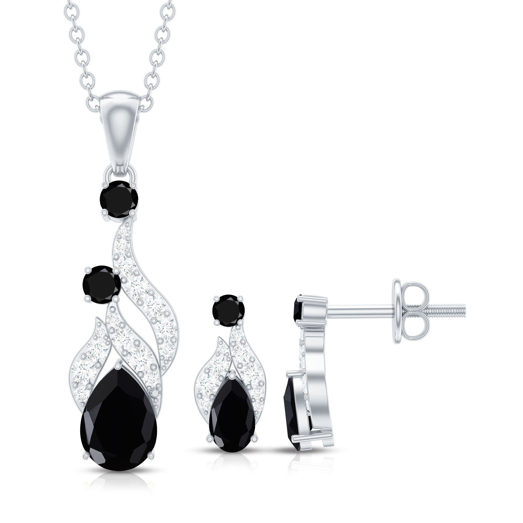 Designer Black Spinel Necklace and Earrings Set with Diamond