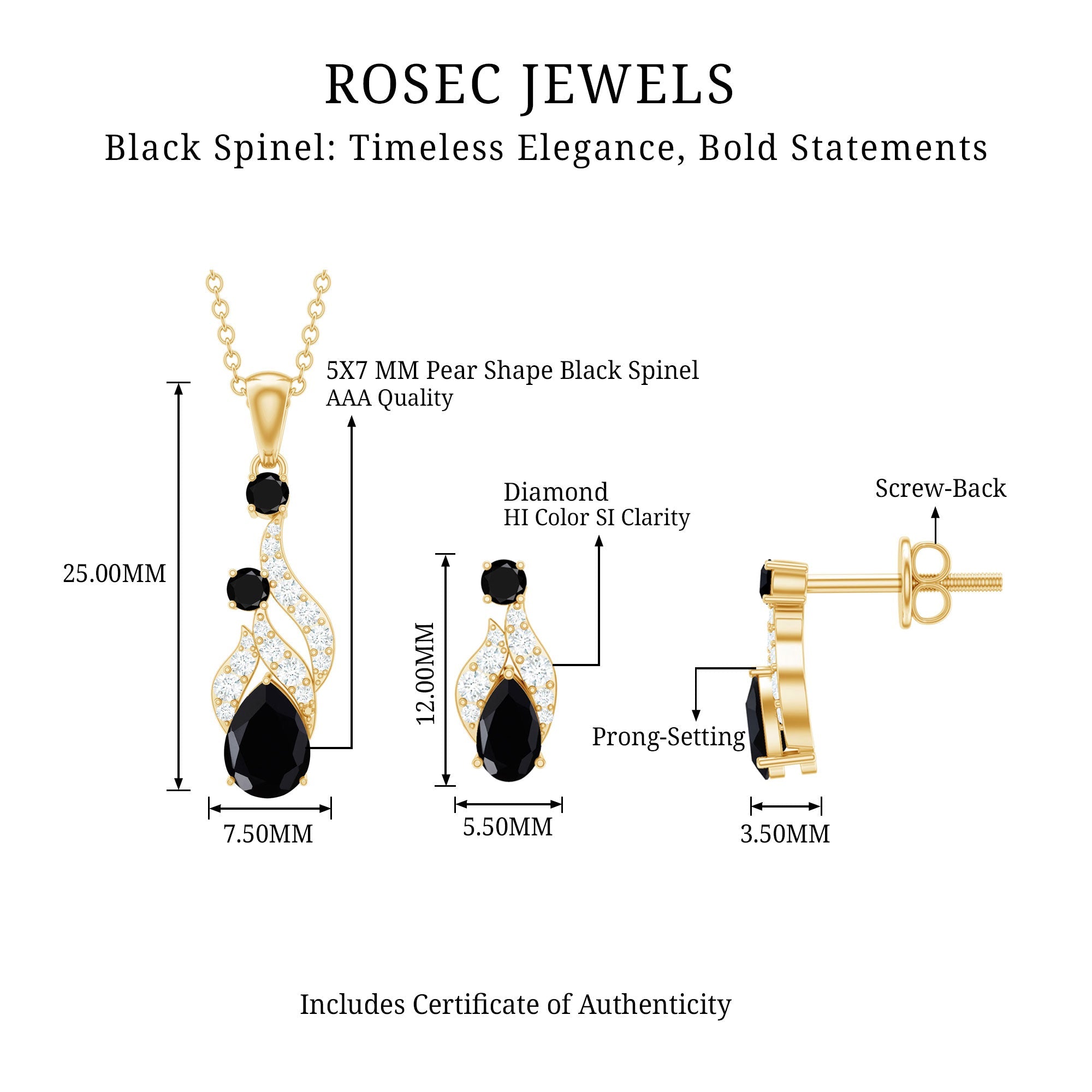 Designer Black Spinel Necklace and Earrings Set with Diamond