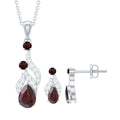 Garnet and Diamond Bridal Dangle Pendant and Earrings Set