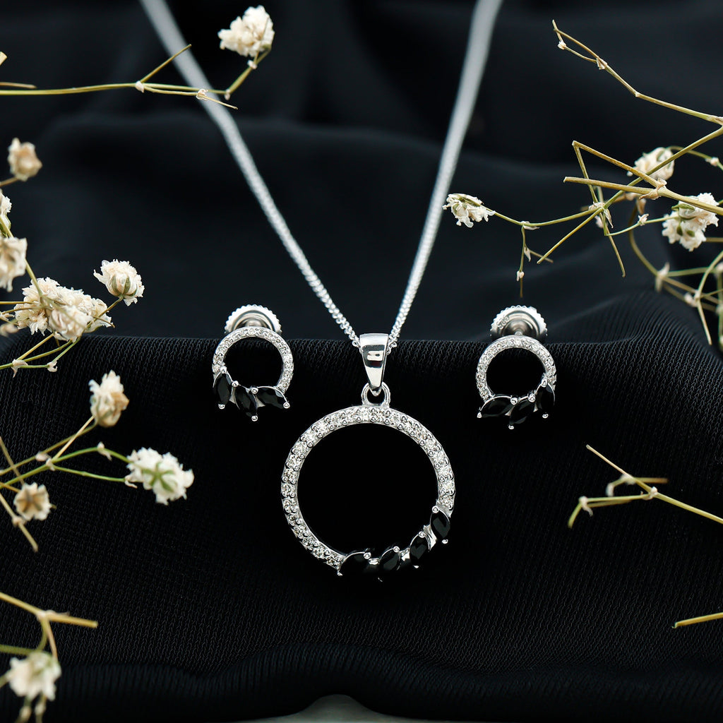 Marquise Cut Black Onyx and Diamond Eternity Jewelry Set