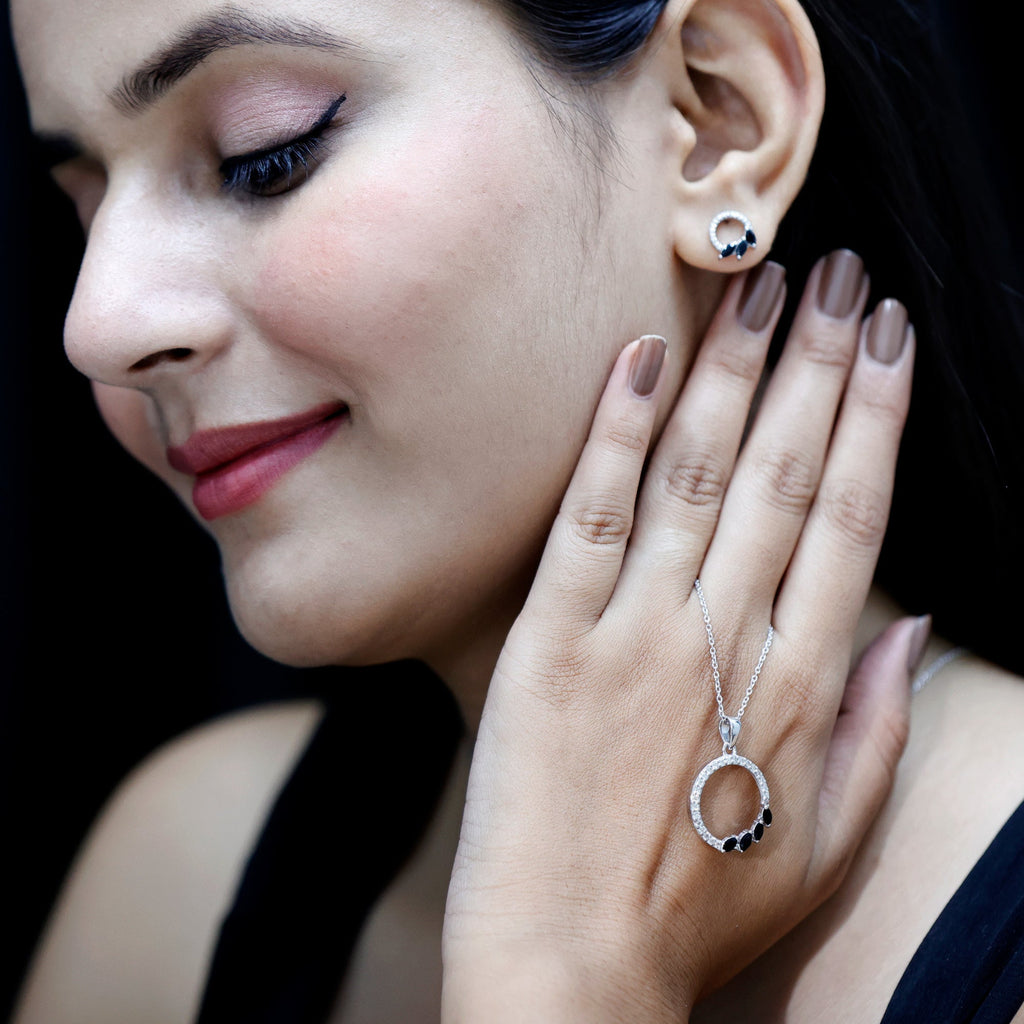 Marquise Cut Black Onyx and Diamond Eternity Jewelry Set