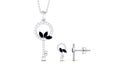 Natural Blue Sapphire Key Pendant and Earrings Set with Diamond