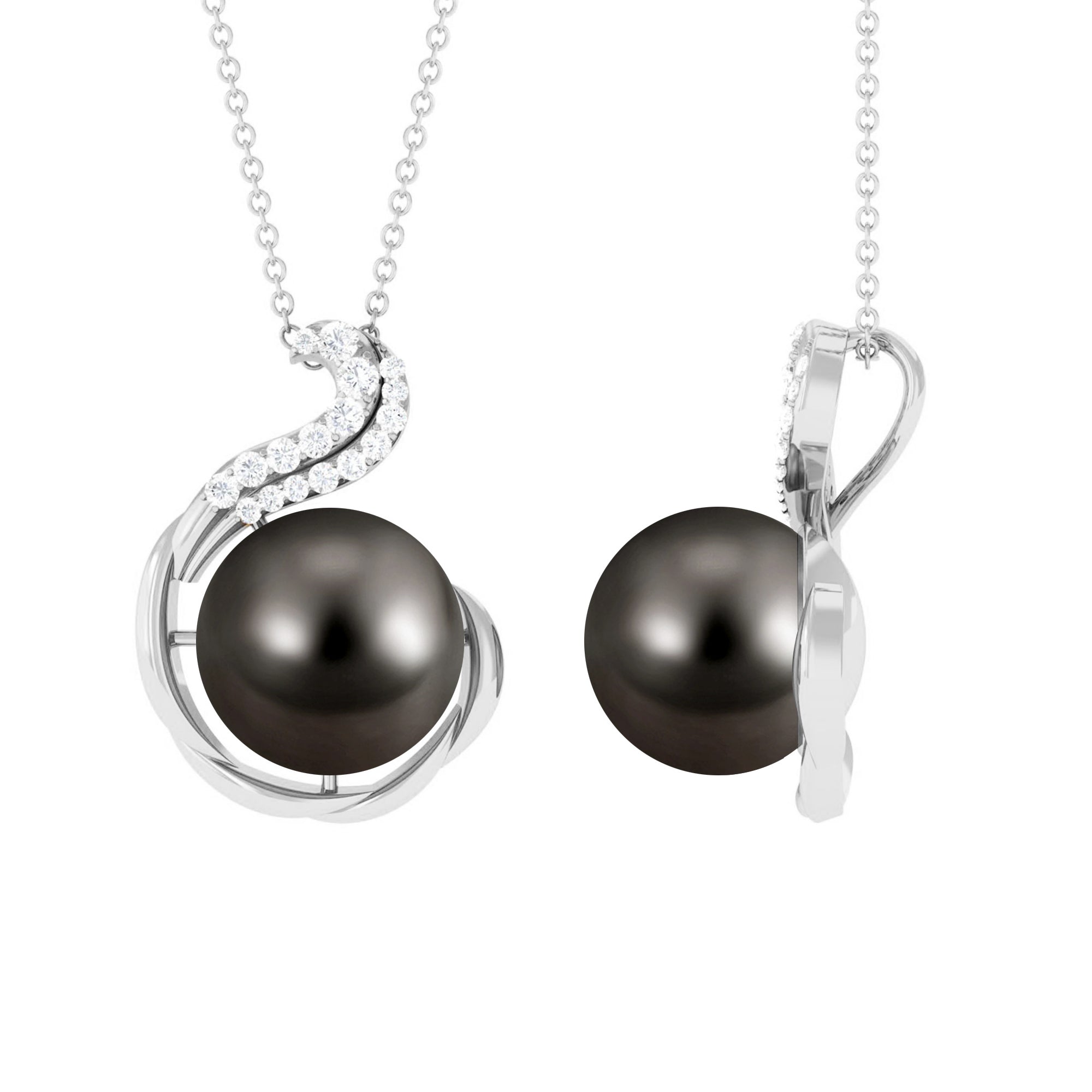 Real 8 Carat Tahitian Black Pearl Necklace with Diamond
