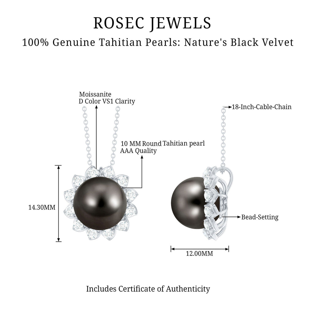 8 Carat Tahitian Black Pearl Sunflower Necklace with Diamond Halo