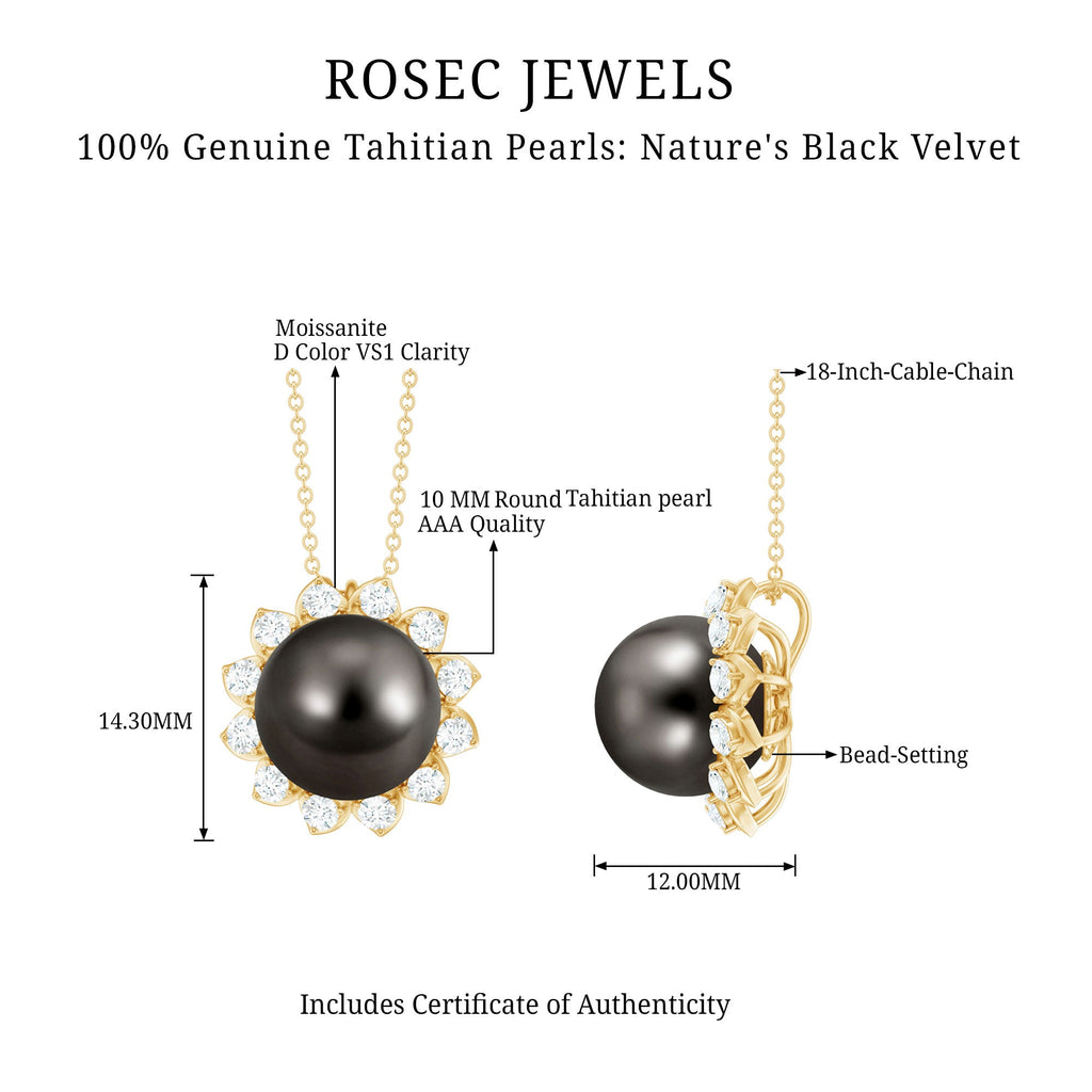 8 Carat Tahitian Black Pearl Sunflower Necklace with Diamond Halo