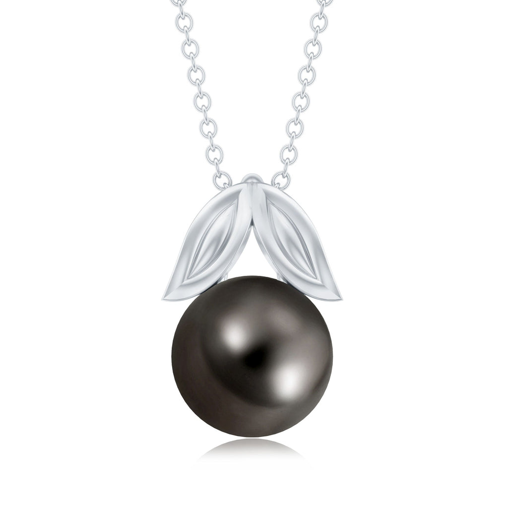 8 Carat Black Tahitian Pearl Solitaire Pendant with Leaf Motif