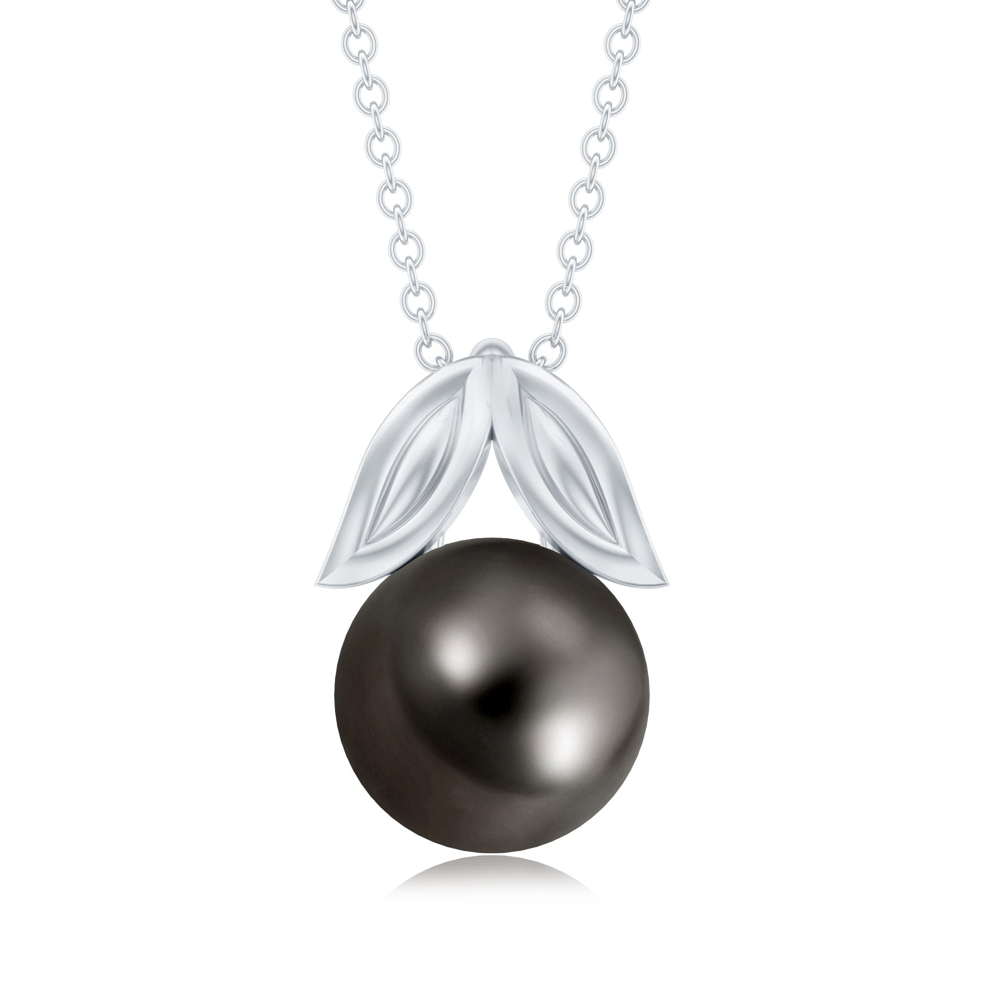 8 Carat Black Tahitian Pearl Solitaire Pendant with Leaf Motif