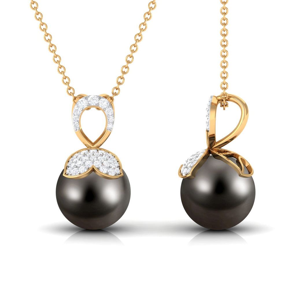 Nature Inspired 8 Carat Tahitian Pearl and Diamond Drop Pendant