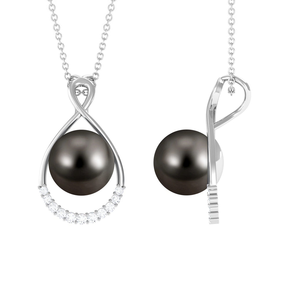 8 Carat Black Tahitian Pearl and Diamond Infinity Drop Pendant