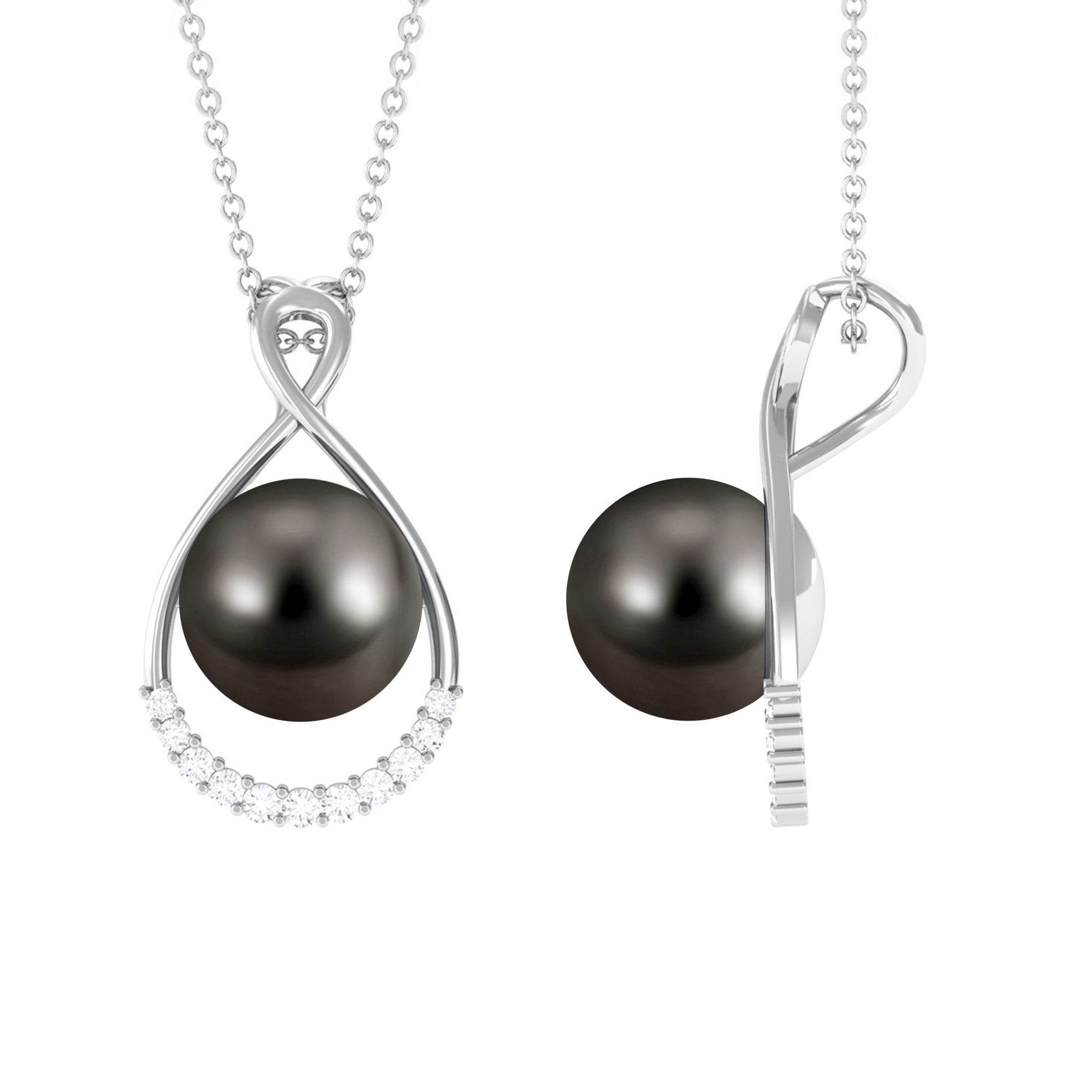 8 Carat Black Tahitian Pearl and Diamond Infinity Drop Pendant