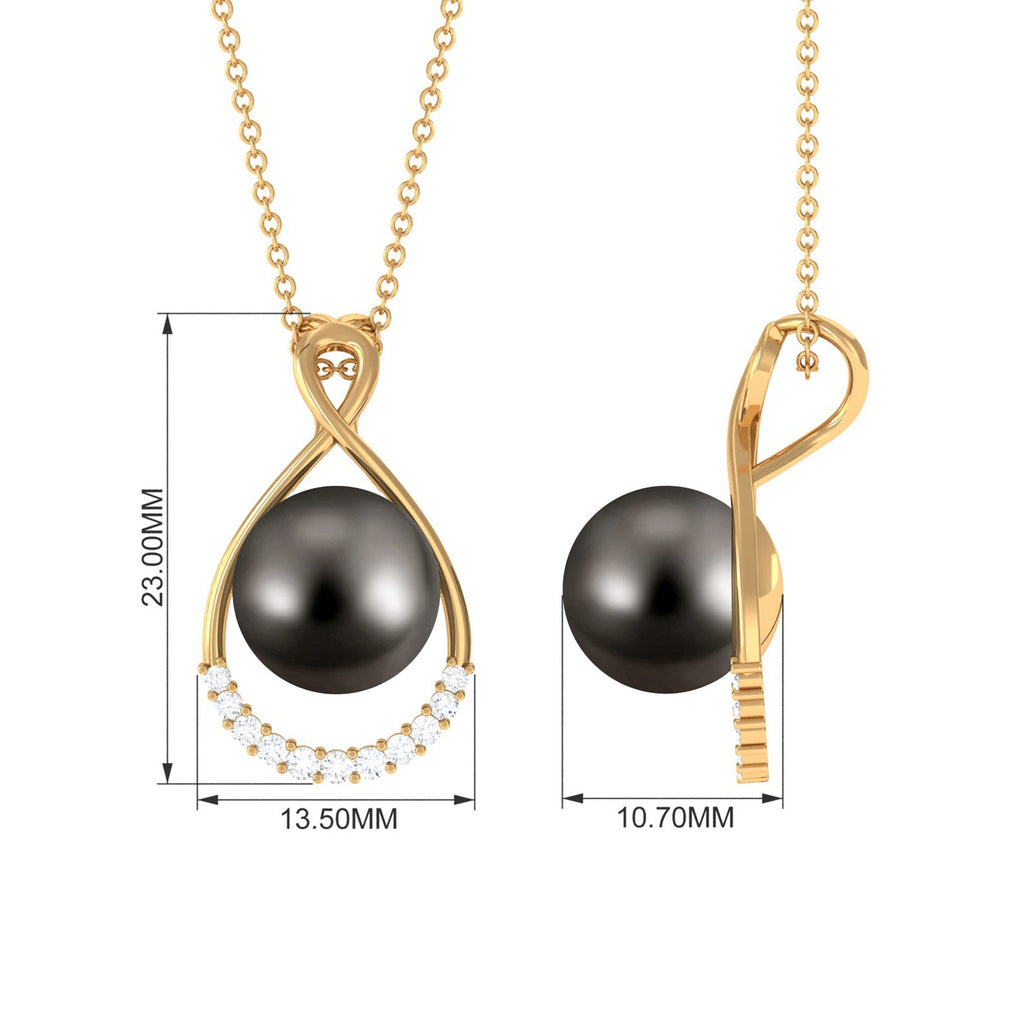 8 Carat Black Tahitian Pearl and Diamond Infinity Drop Pendant