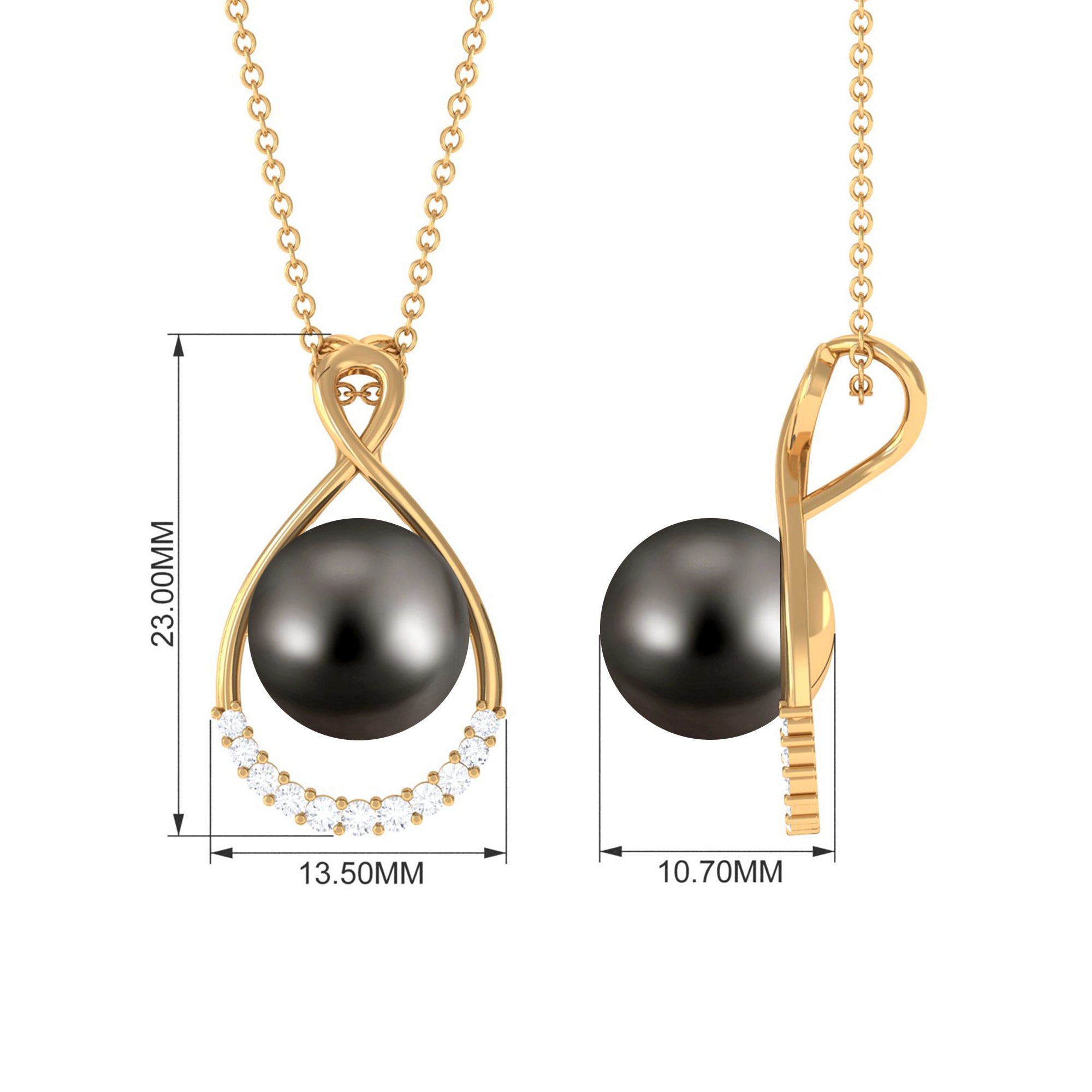 8 Carat Black Tahitian Pearl and Diamond Infinity Drop Pendant