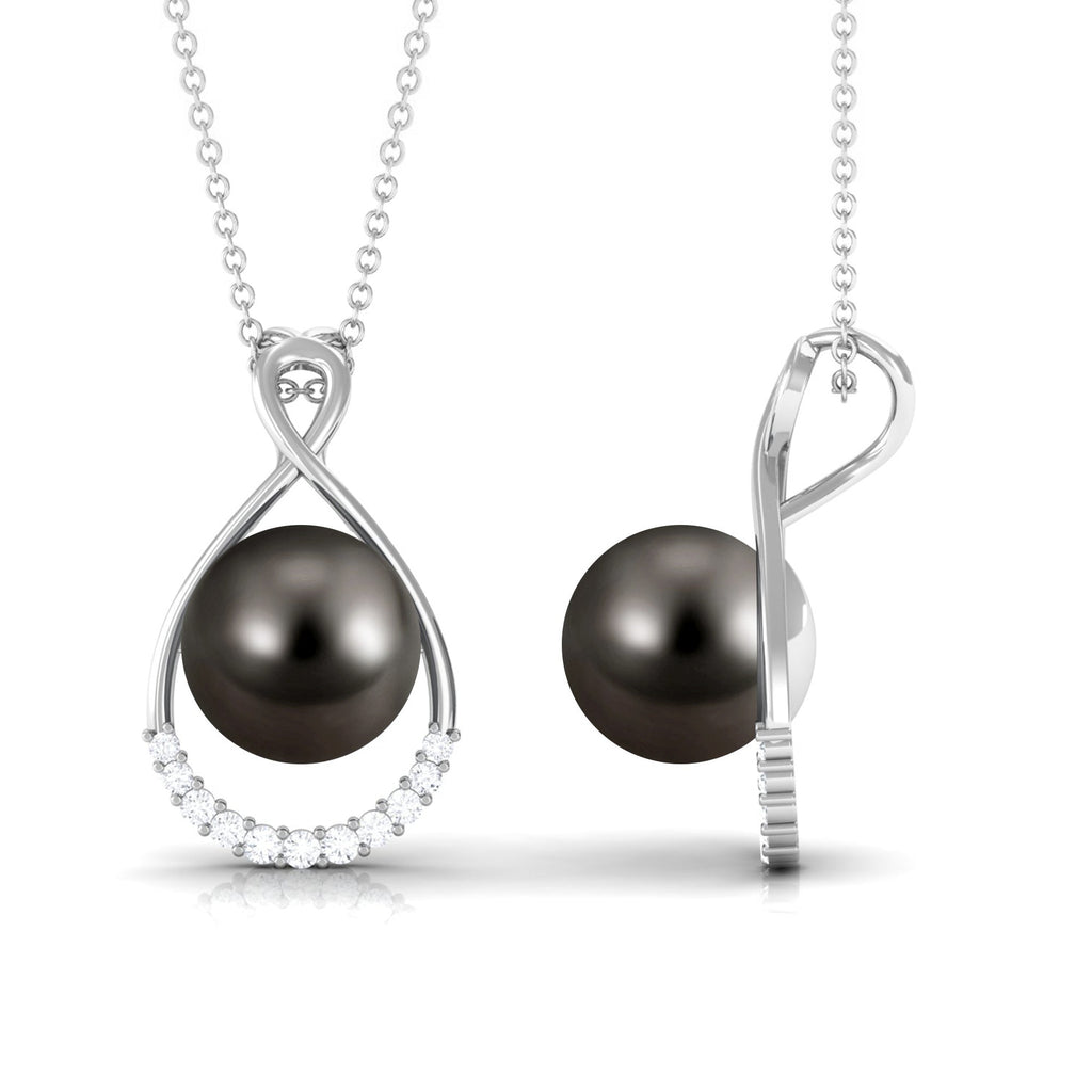 8 Carat Black Tahitian Pearl and Diamond Infinity Drop Pendant