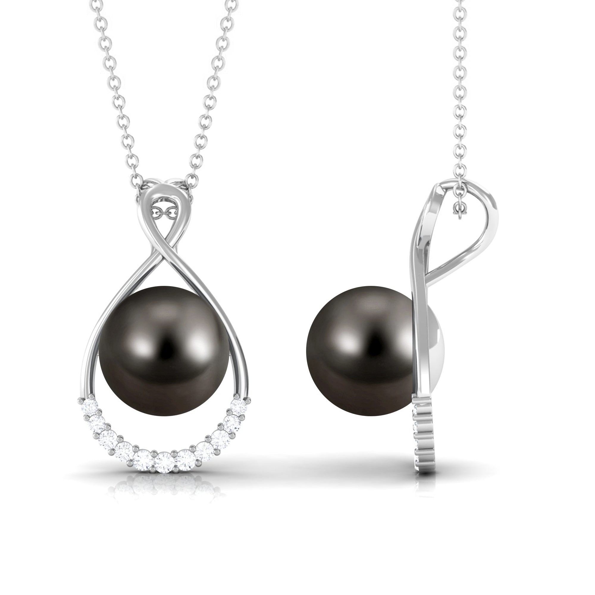8 Carat Black Tahitian Pearl and Diamond Infinity Drop Pendant