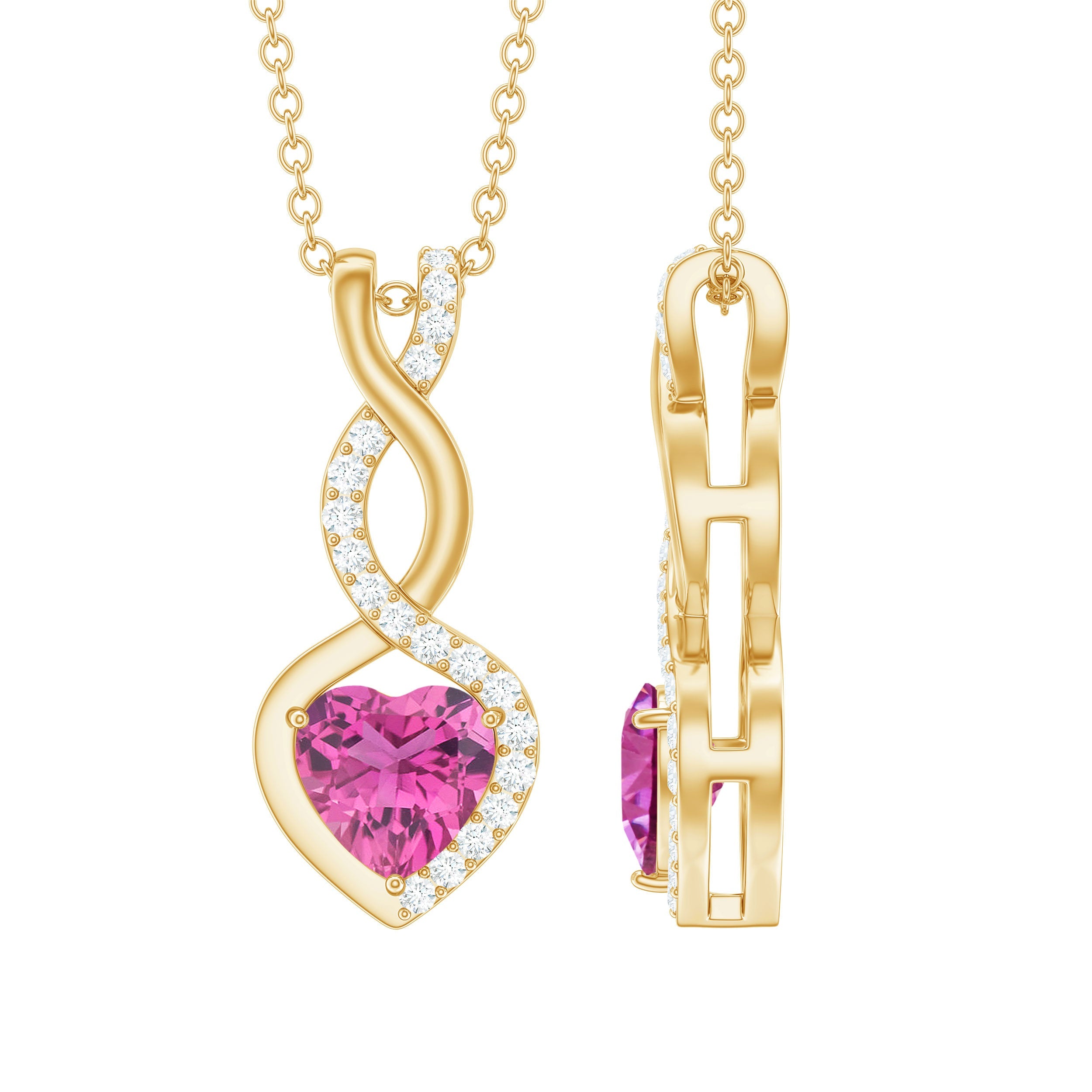 0.9 Carat Heart Shape Pink Tourmaline and Diamond Infinity Pendant