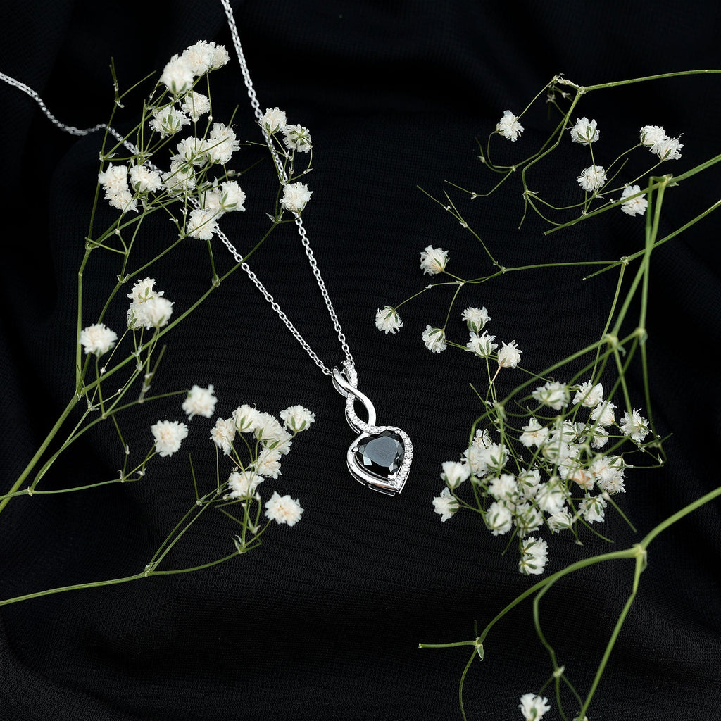 2 Carat Black Onyx Infinity Heart Pendant with Diamond