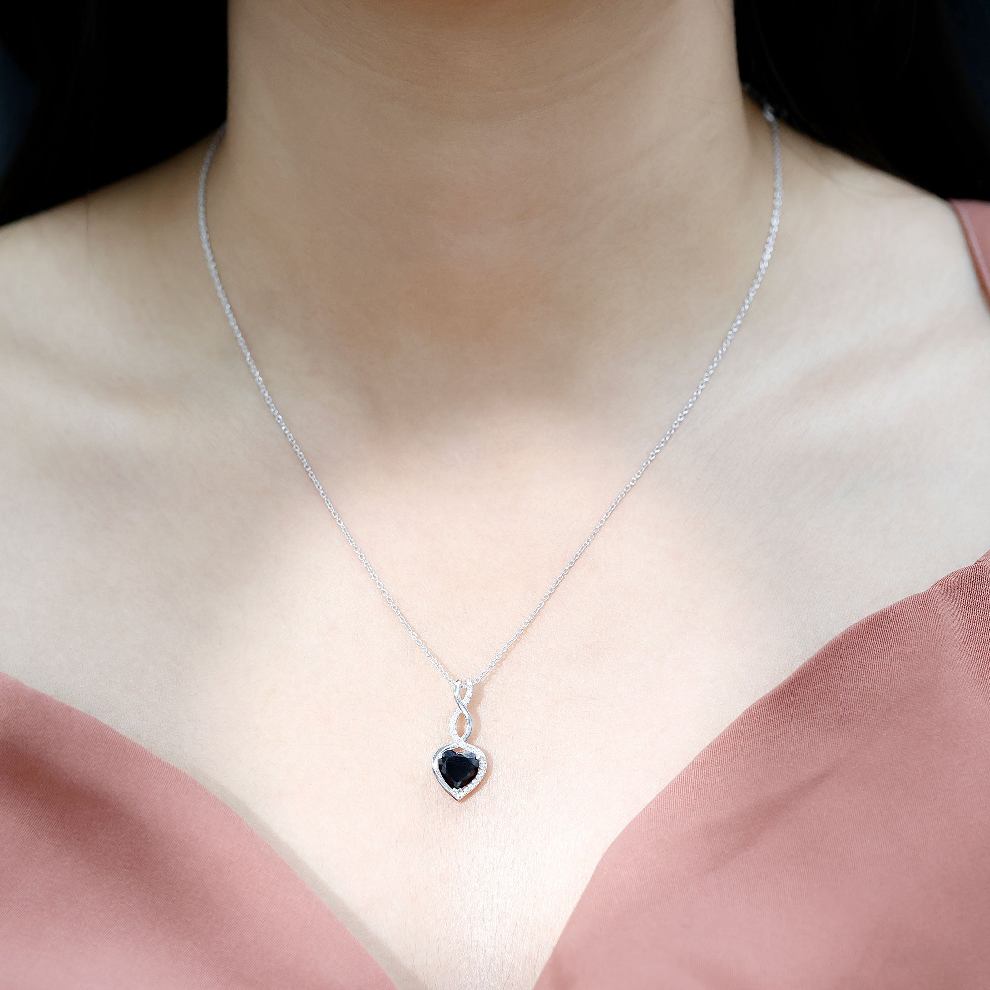 2 Carat Black Onyx Infinity Heart Pendant with Diamond