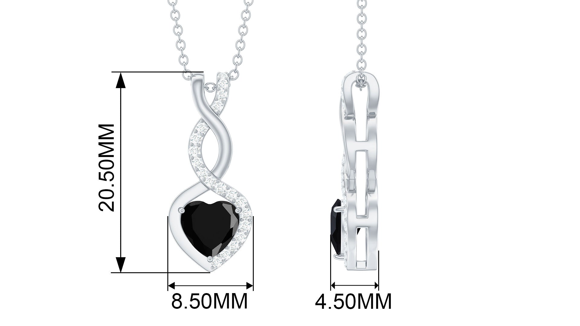 2 Carat Black Onyx Infinity Heart Pendant with Diamond