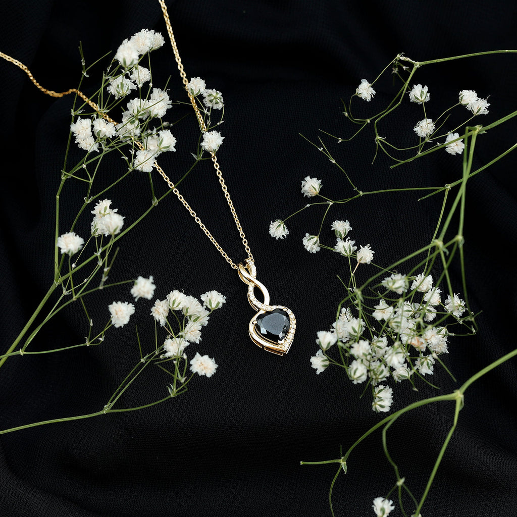 2 Carat Black Onyx Infinity Heart Pendant with Diamond