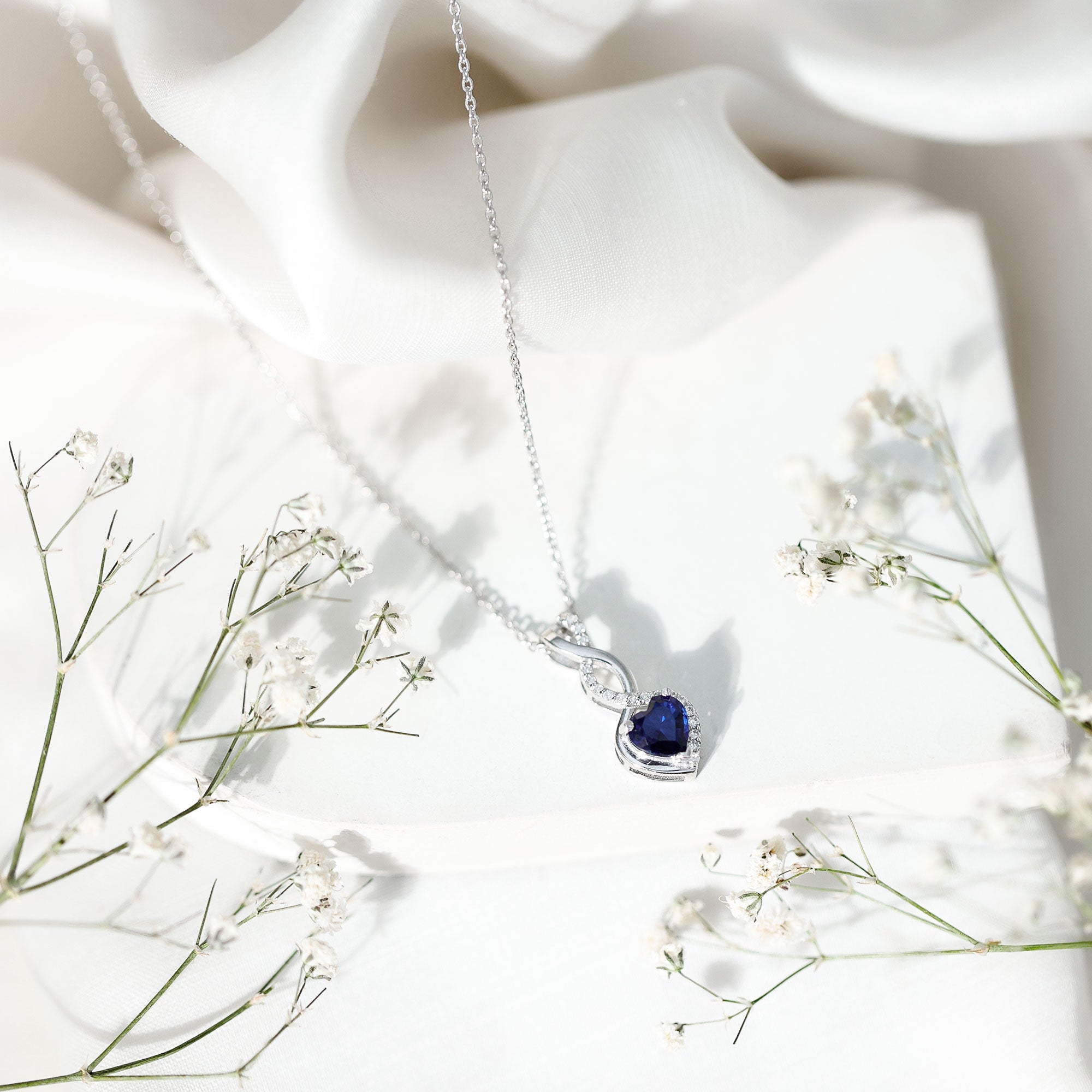 Certified Lab Grown Blue Sapphire Infinity Heart Necklace with Chain