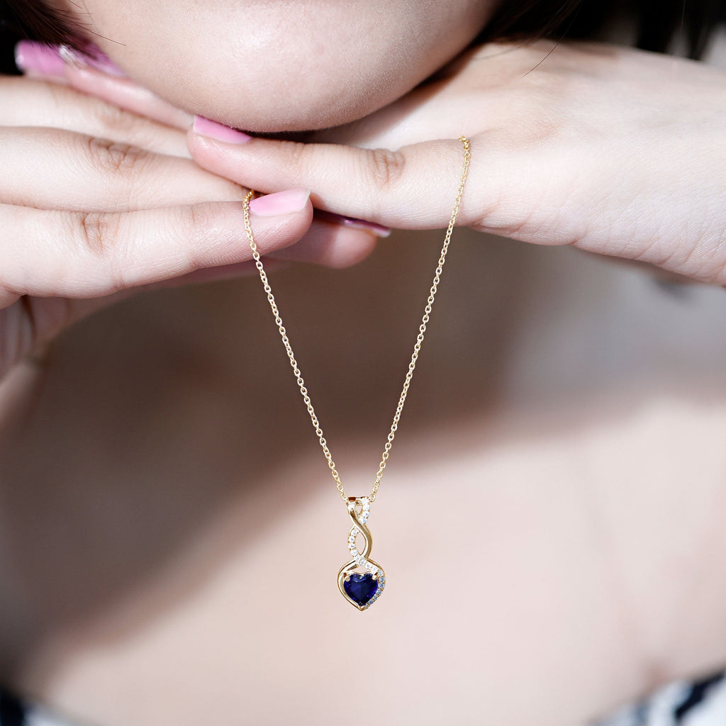 Certified Lab Grown Blue Sapphire Infinity Heart Necklace with Chain
