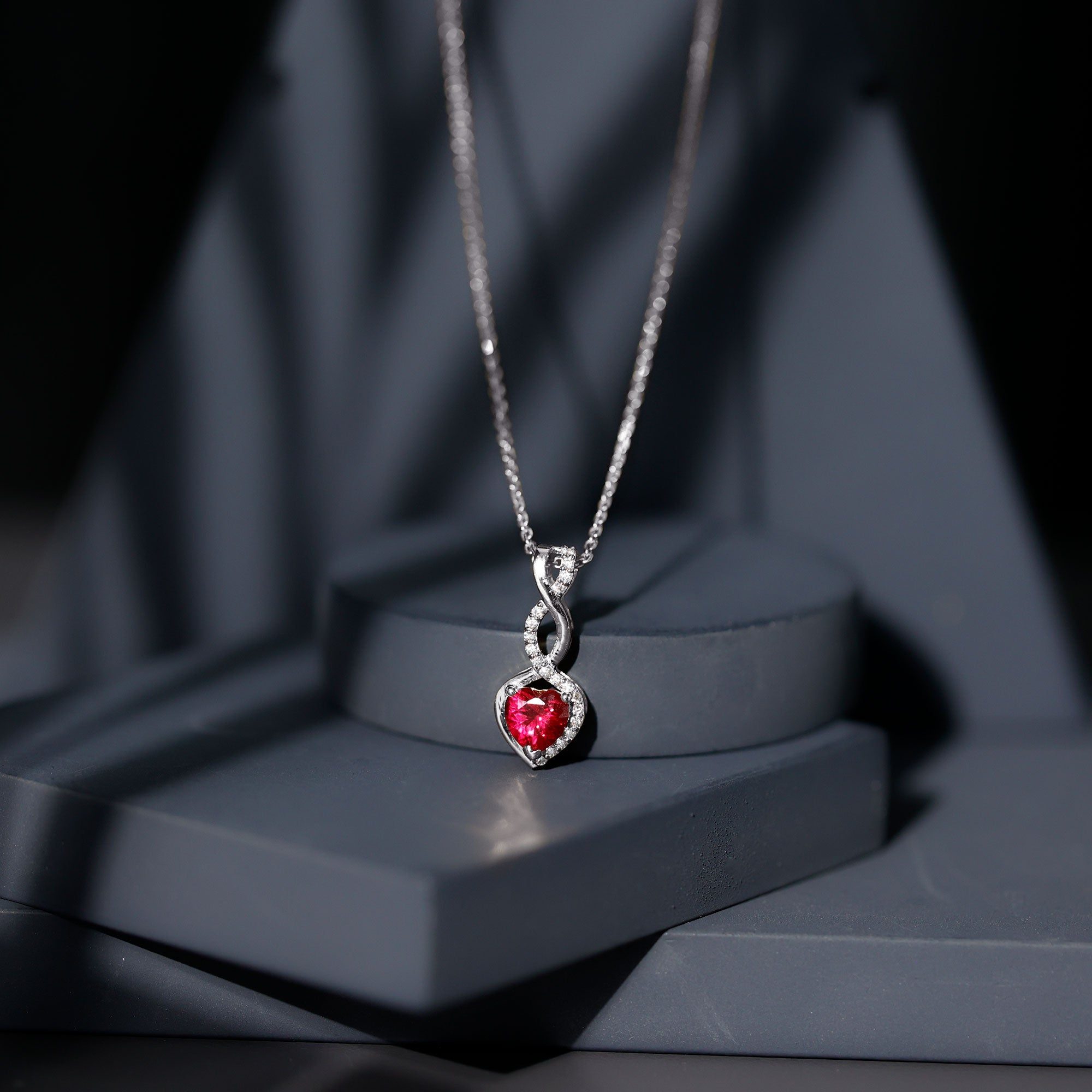 Lab Grown Ruby Infinity Heart Necklace With Chain