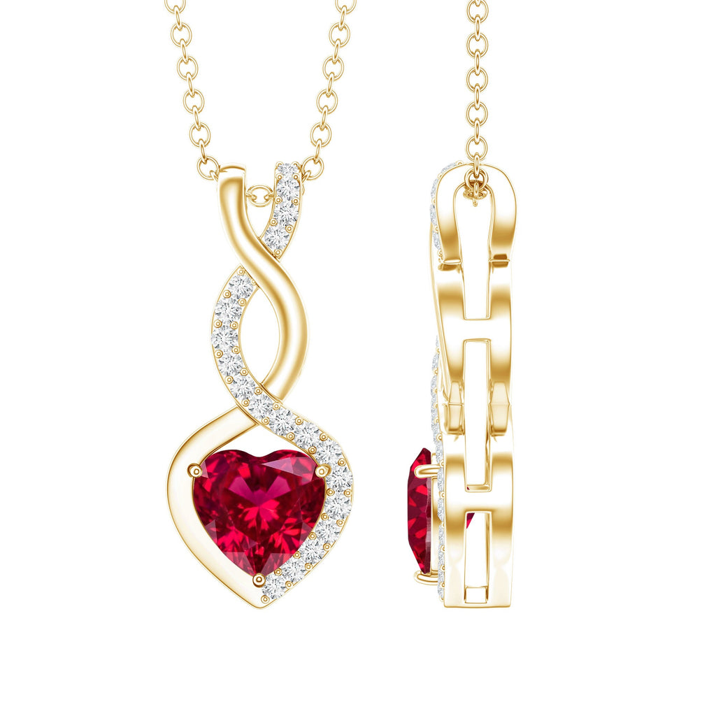 Lab Grown Ruby Infinity Heart Necklace With Chain