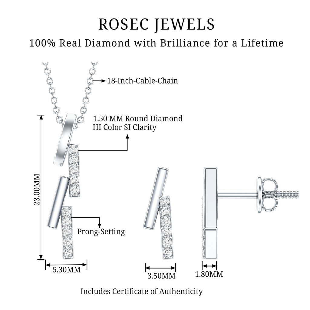 Certified Diamond Bar Dangle Necklace Earrings Set