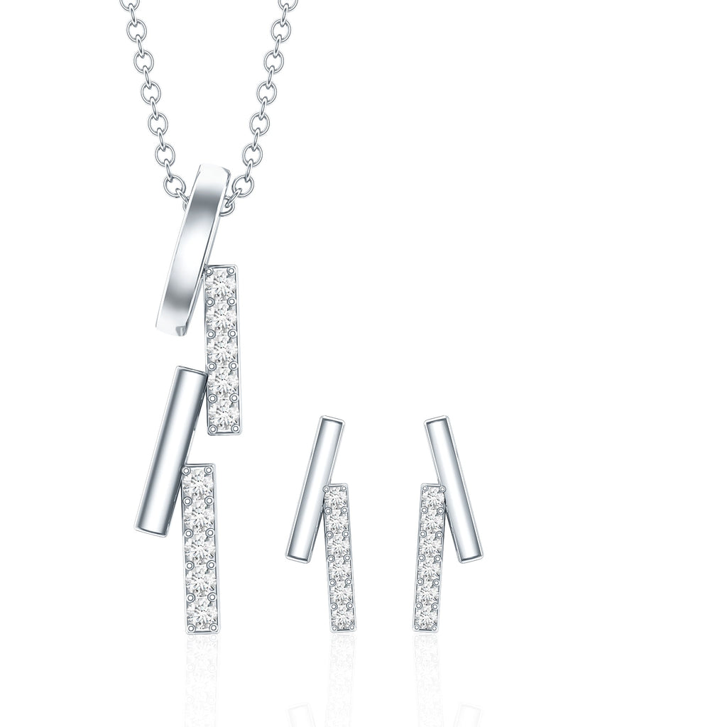 Certified Diamond Bar Dangle Necklace Earrings Set